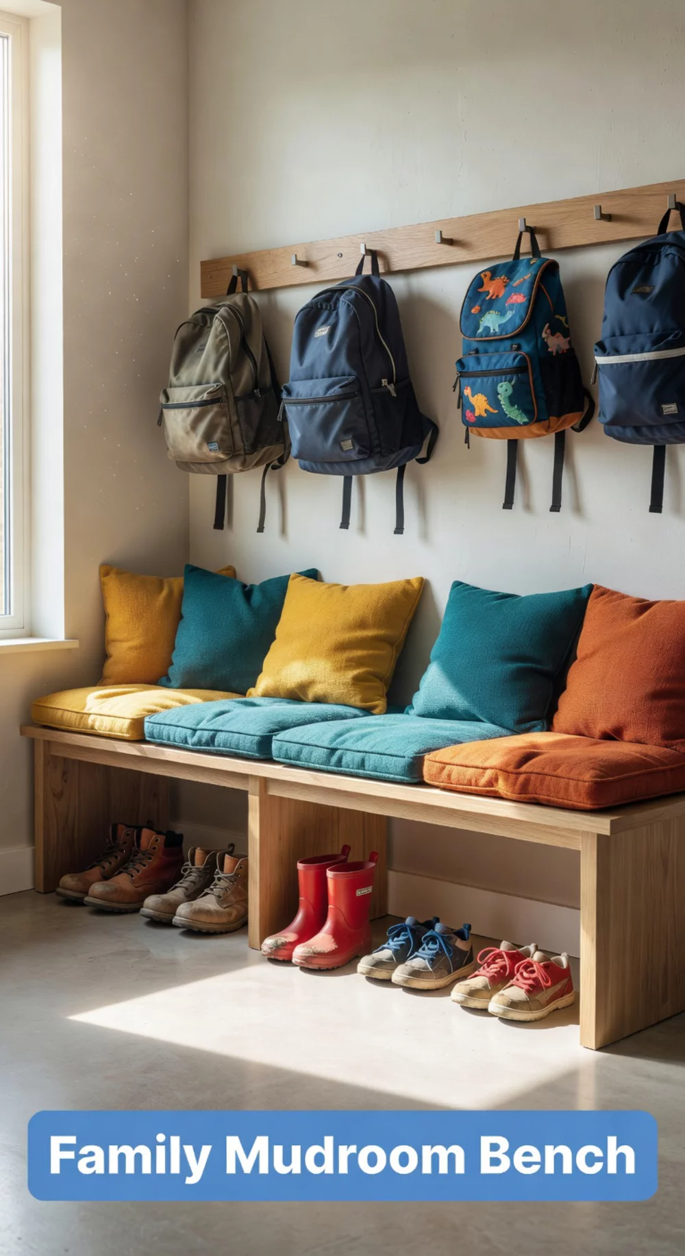 Entryway Mudroom Bench with a Wide Seat for Two Kids