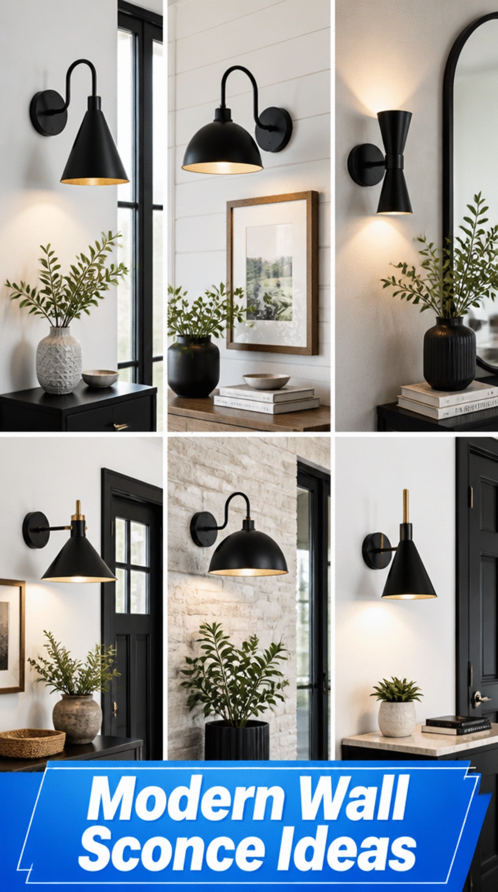 Entryway Black Metal Wall Sconce in a Cone or Dome Shade for a Modern Hall