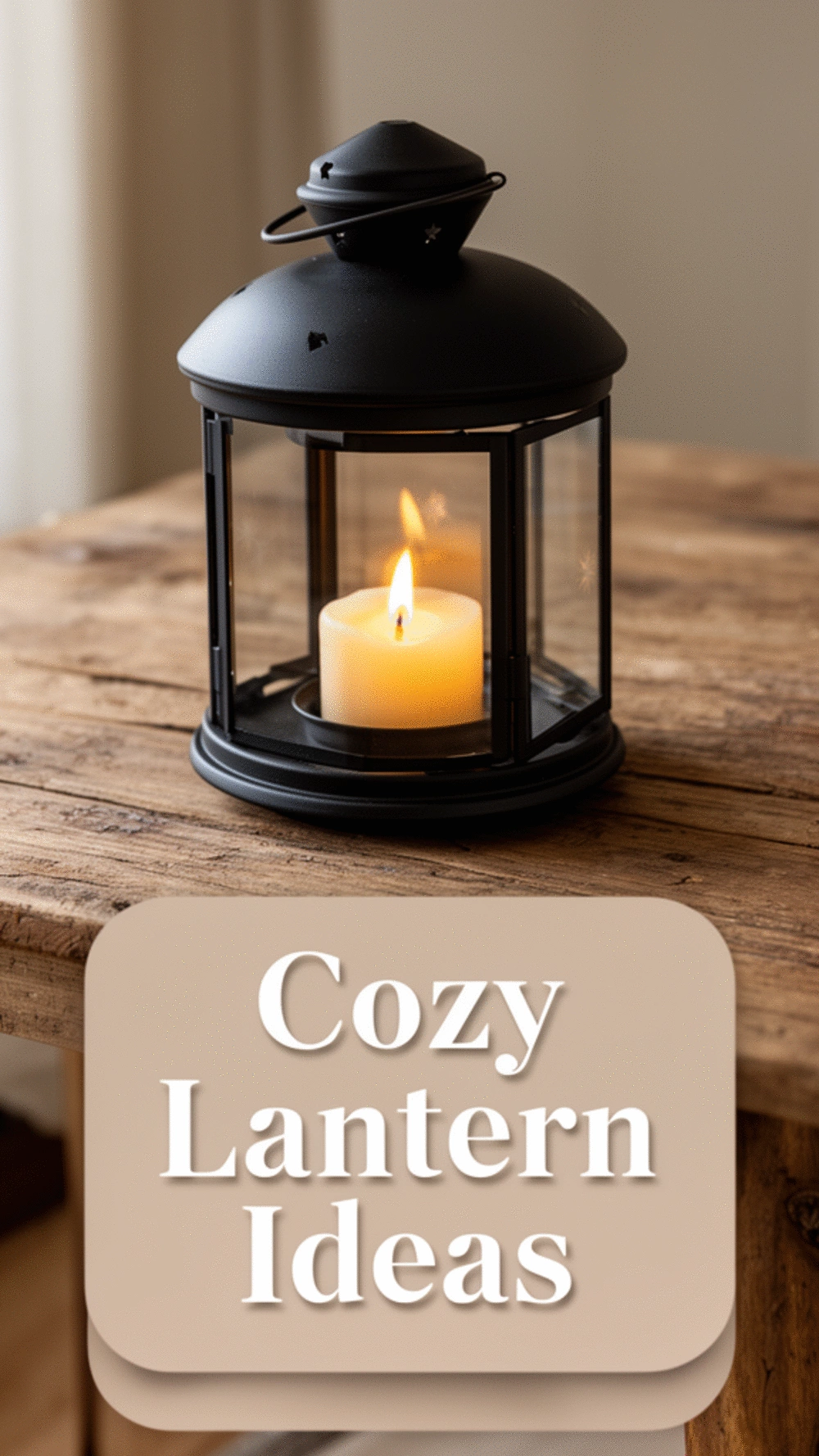 Farmhouse Entryway Lantern in Black Metal with a Battery Candle Inside