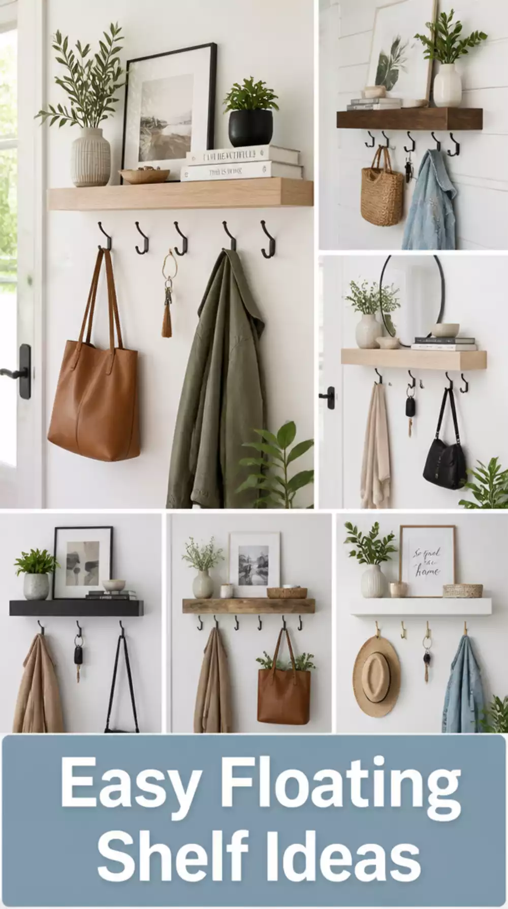 Floating Entryway Shelf with Hooks Below That Uses Vertical Wall Space