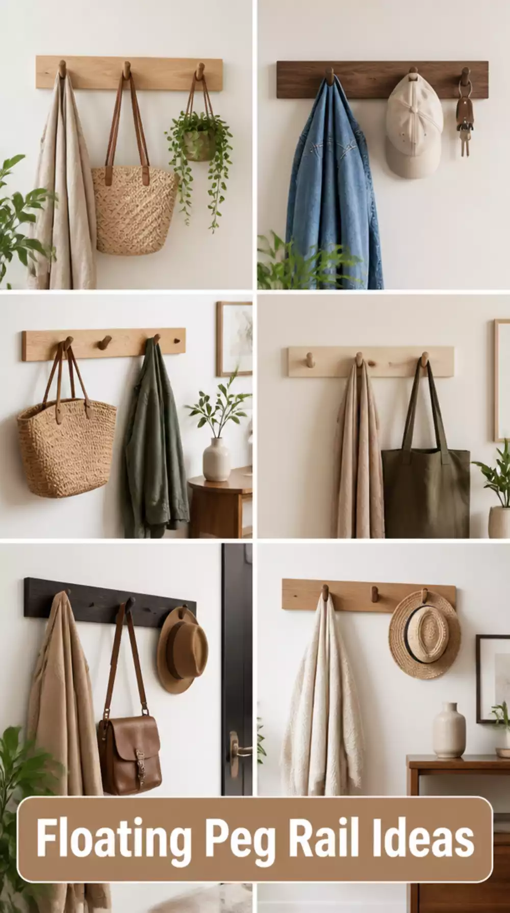 Entryway Floating Timber Peg Rail That Mounts Flush Against the Wall
