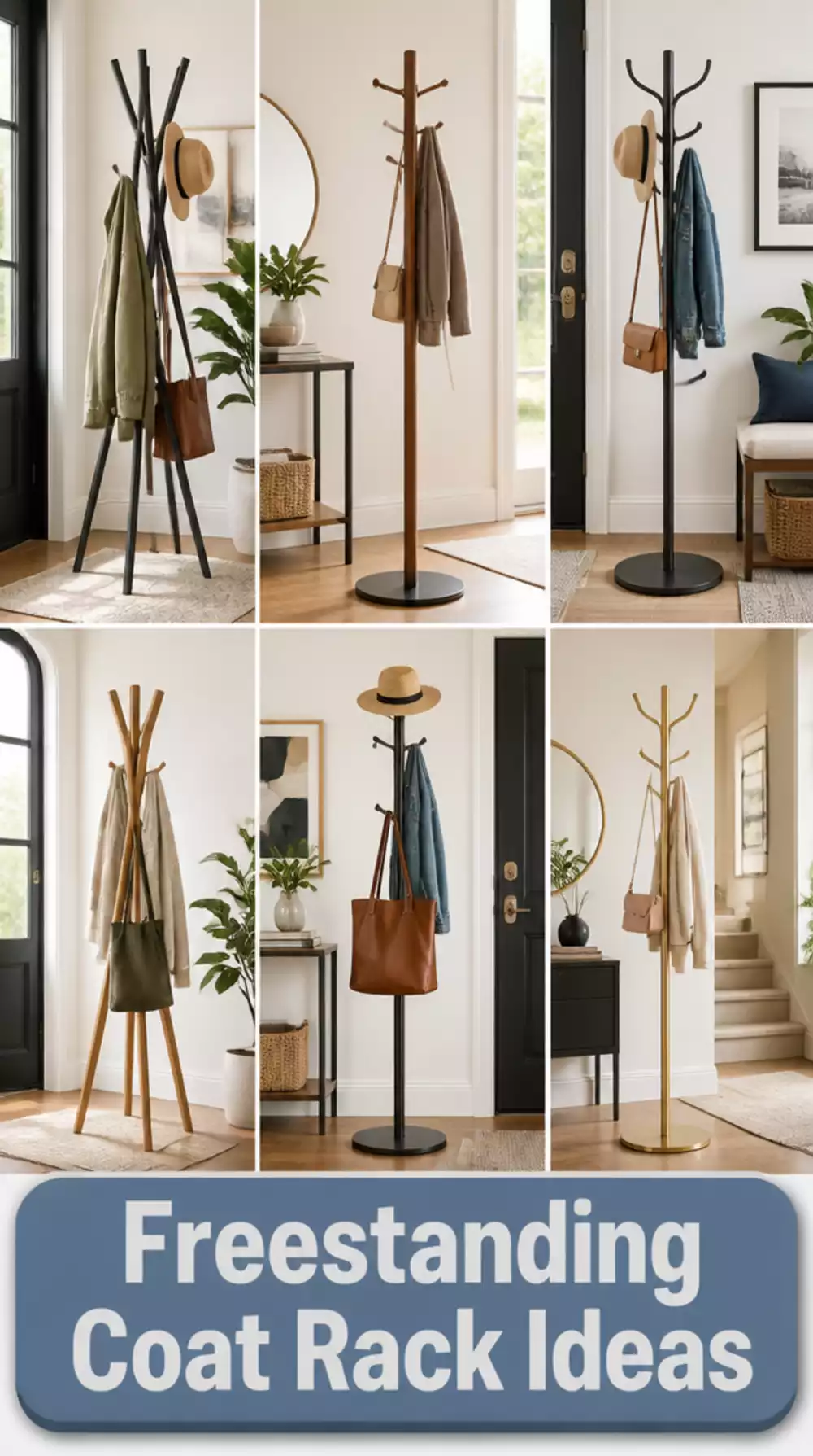 Entryway Freestanding Coat Rack in a Slim Tripod or Single-Pole Design