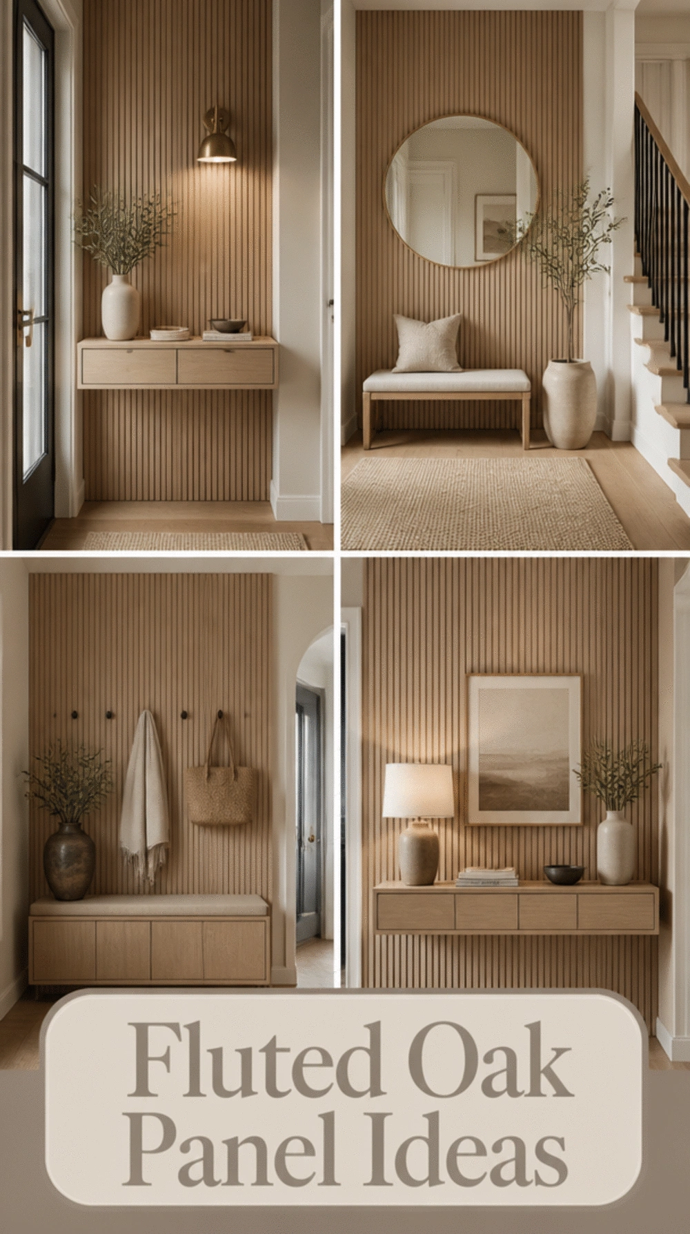 Entryway Fluted Oak Panel Wall That Adds Texture Without Pattern or Colour