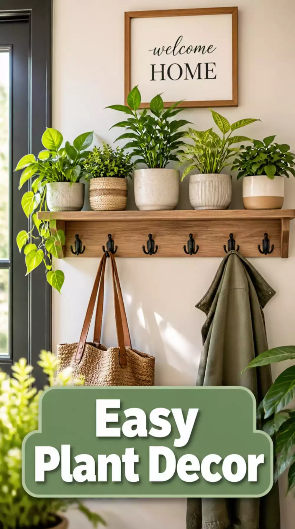 Apartment Entryway Small Potted Plant on a Hook Shelf That Signals Welcome
