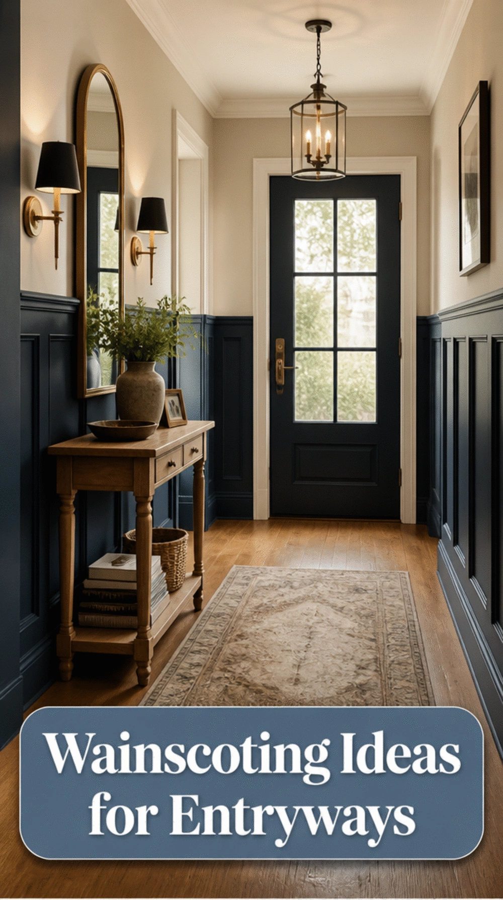 Entryway Wainscoting Panel in a Classic Raised Profile with a Deep Paint Below