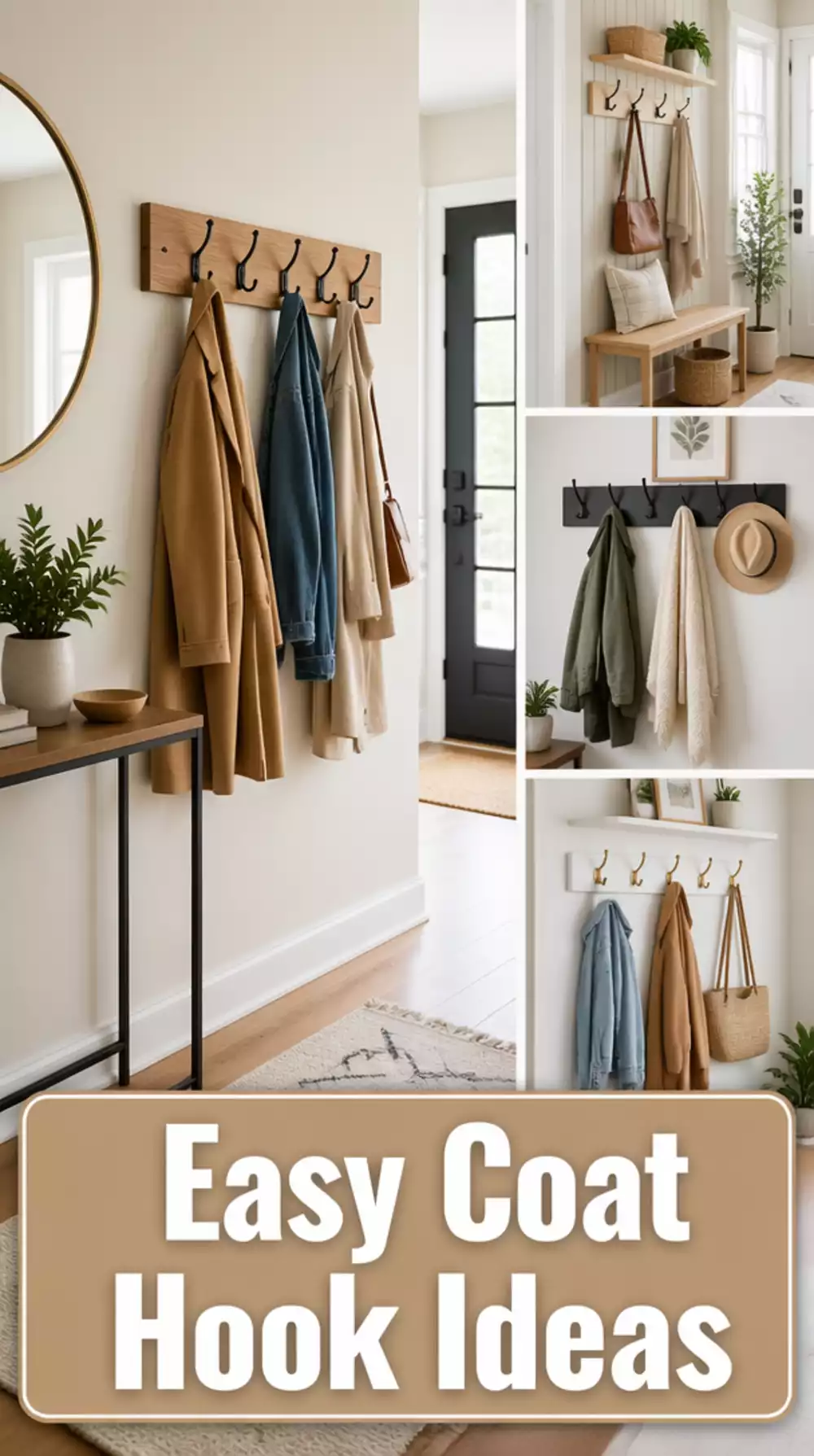 Narrow Hallway Floating Coat Hook Board That Mounts Flat Against the Wall