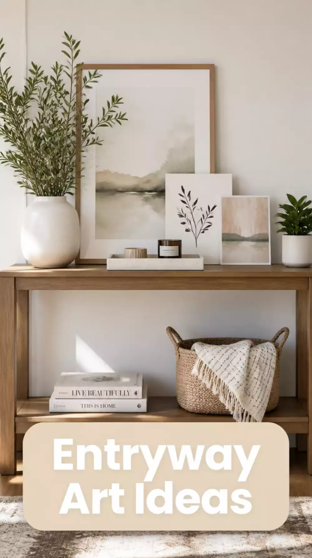 Apartment Entryway Printed Art Card Leaned Against the Wall on the Console