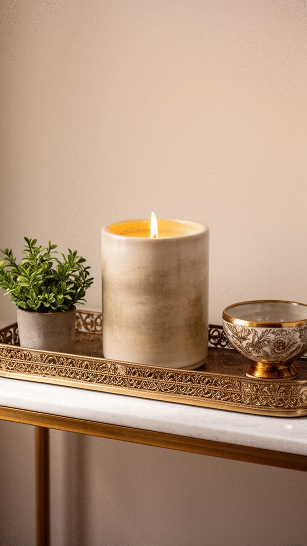 Entryway Ceramic Candle in a Wide Low Vessel That Sits on the Console Tray