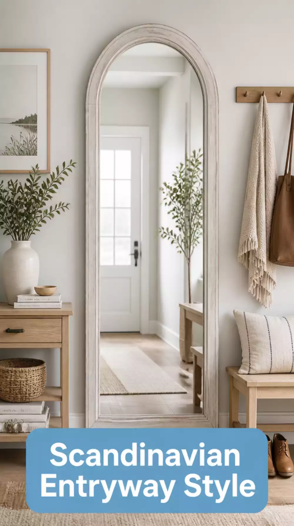 Entryway Arched Mirror in Whitewashed Wood for a Scandinavian-Inspired Look
