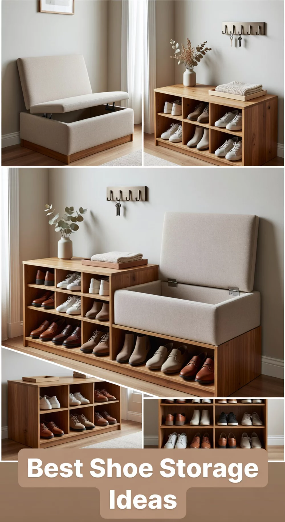 Entryway Hall Tree with Lower Shoe Cubbies and a Lift-Up Storage Seat