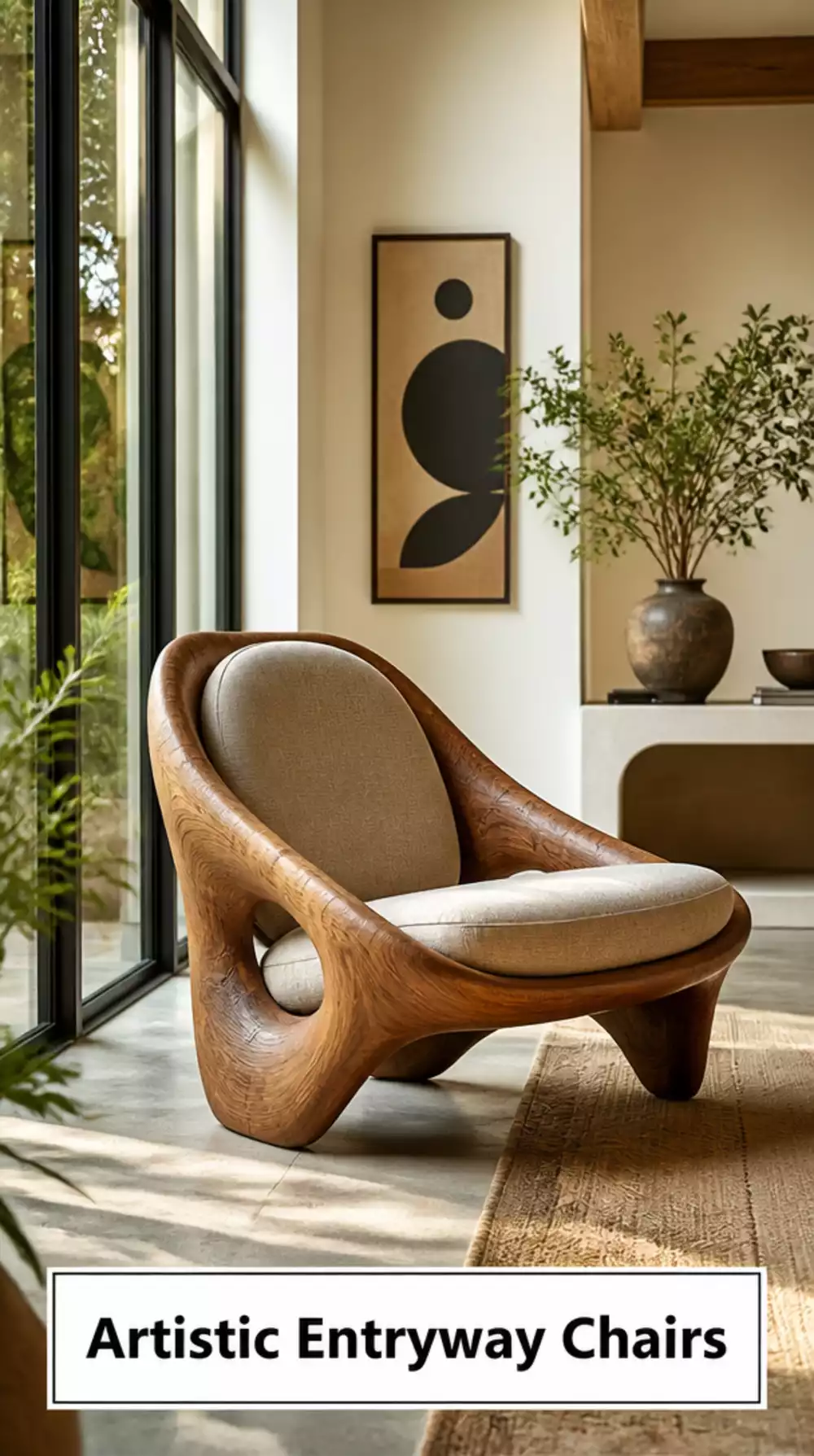 Sculptural Wooden Lounge Chair for Entryway Art