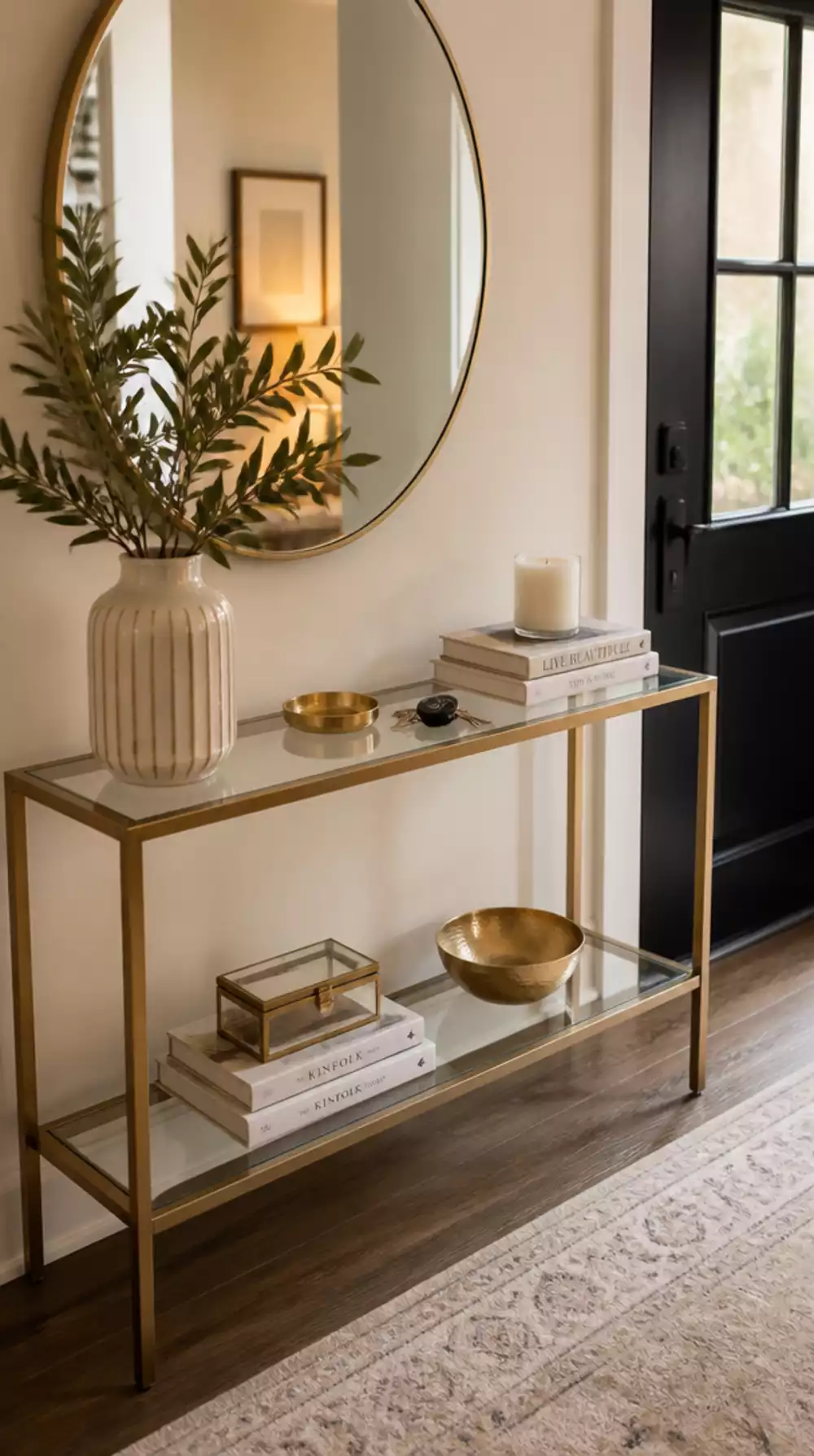 Open-Concept Entryway Console Table That Defines a Drop-Zone Facing the Door
