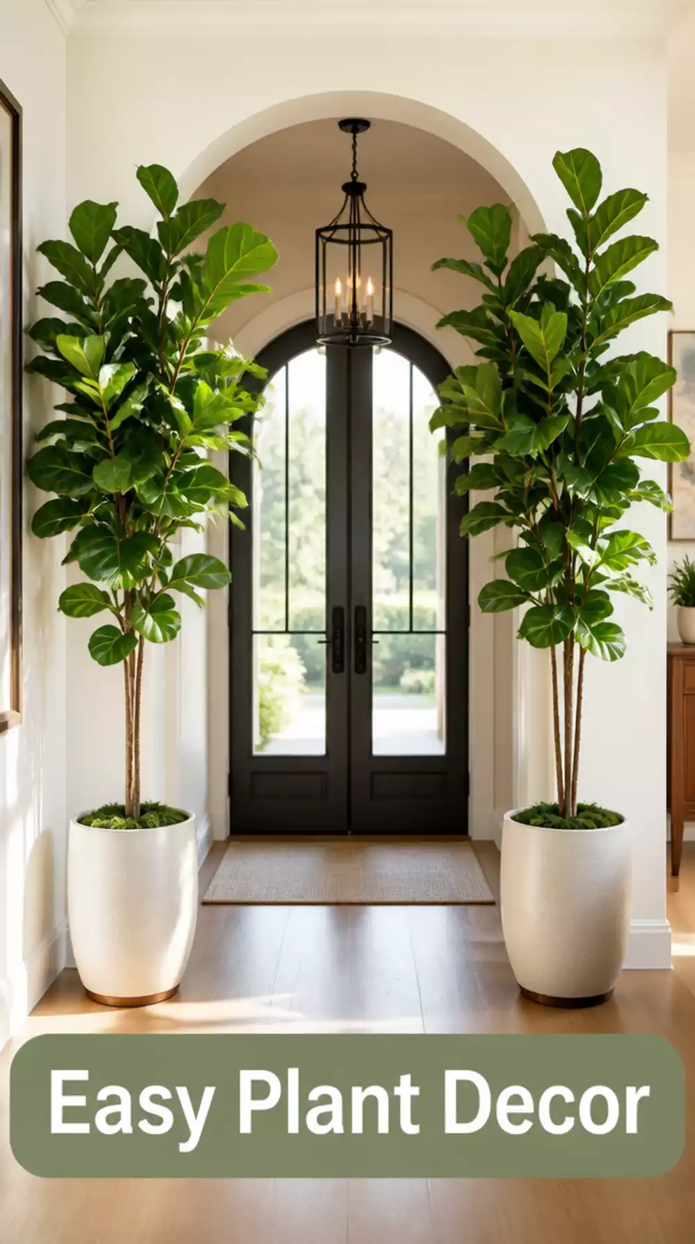 Entryway Tall Indoor Plant Pair That Creates a Natural Visual Border at Entry