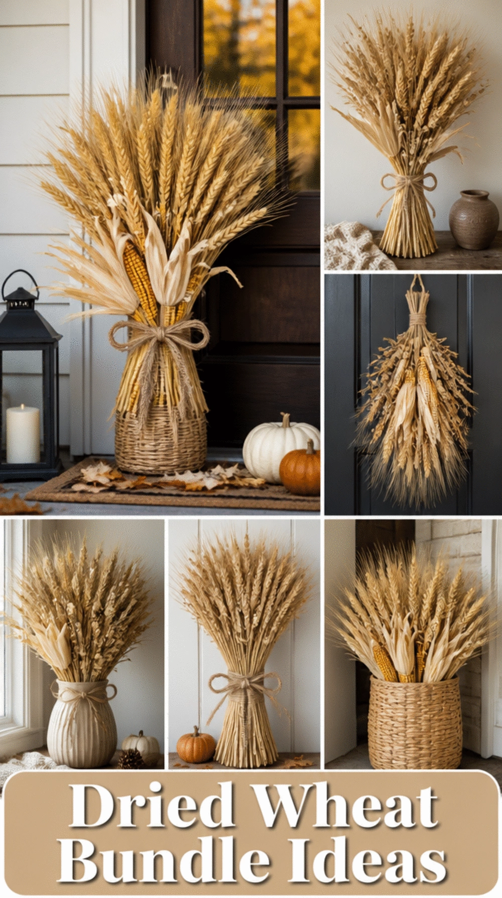 Entryway Dried Wheat or Corn Husk Bundle Tied with Twine at the Door