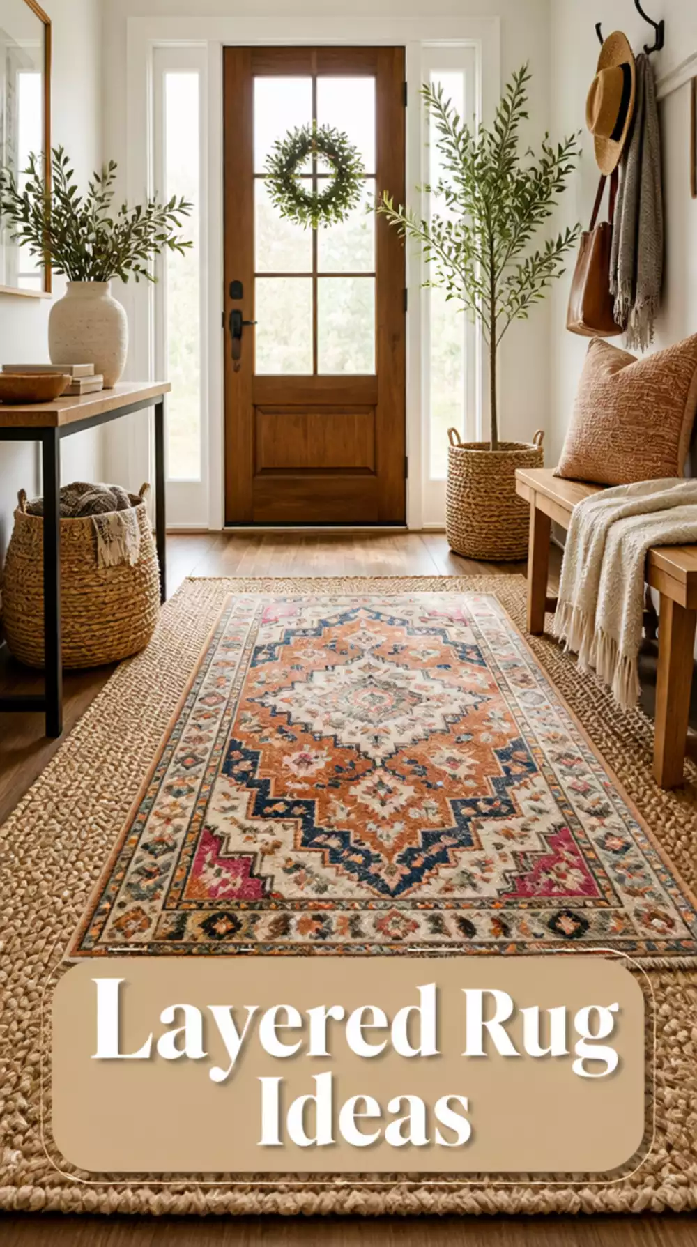 Entryway Layered Rug Look with a Natural Jute Base and a Smaller Accent Rug