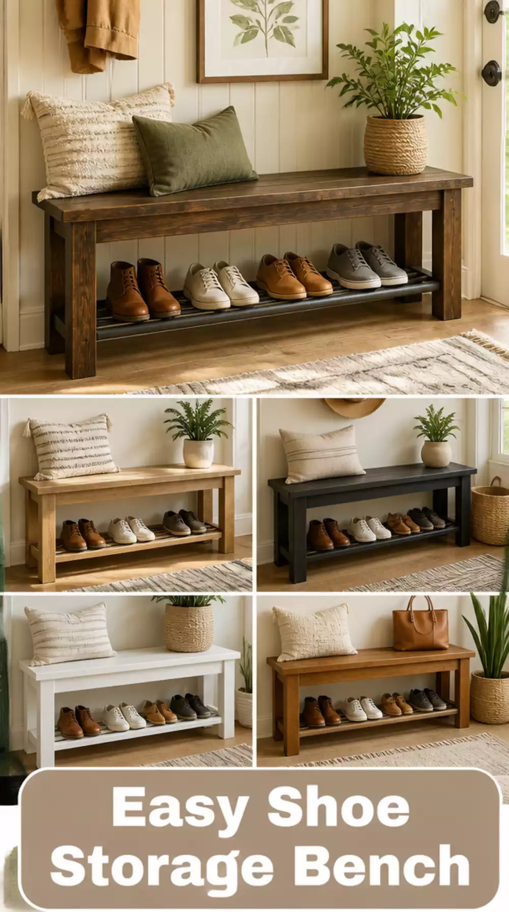 DIY Entryway Bench with Lower Shelf Rail for Shoes