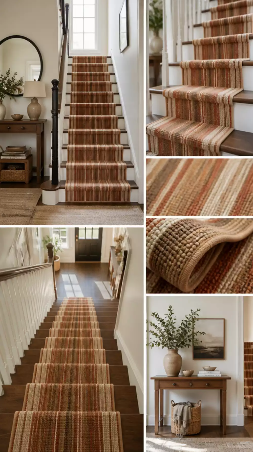 Entryway Stair Runner Rug in a Warm Stripe That Anchors the Whole Staircase