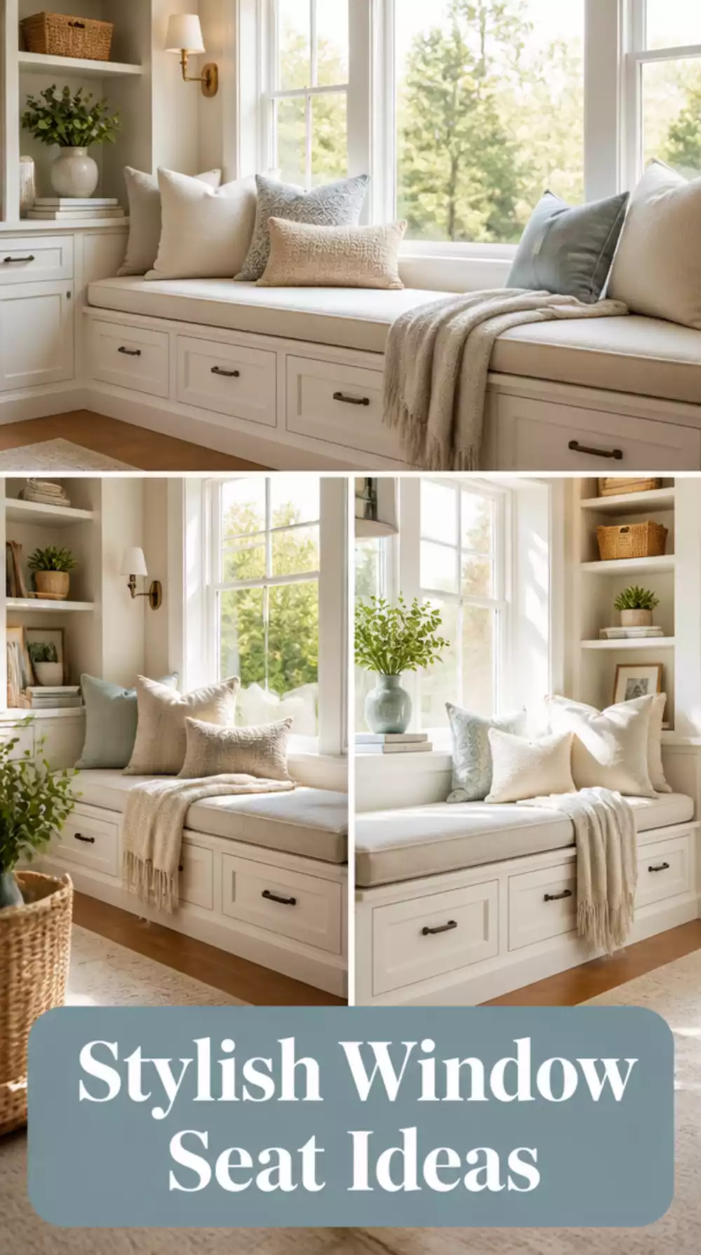 Entryway Built-In Window Seat Bench with Storage Drawers Below