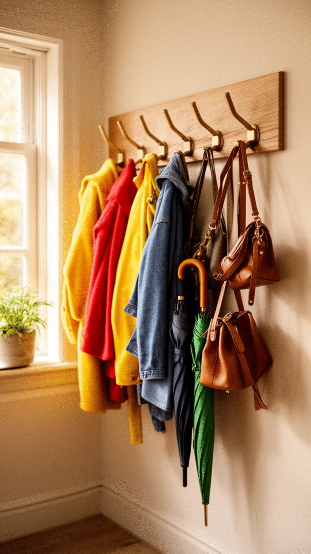 Entryway Wall Hook Rail That Holds Coats, Bags, and Umbrellas in a Row