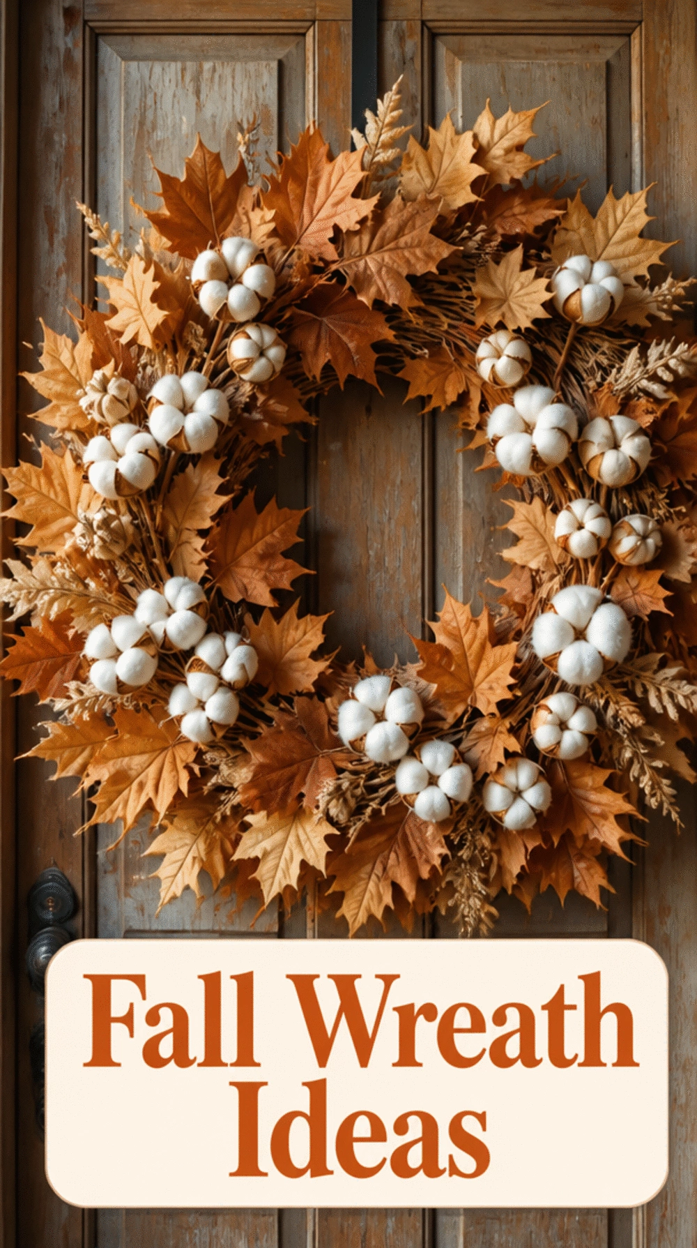 Entryway Fall Wreath in Dried Maple Leaves and Cream Cotton Stems