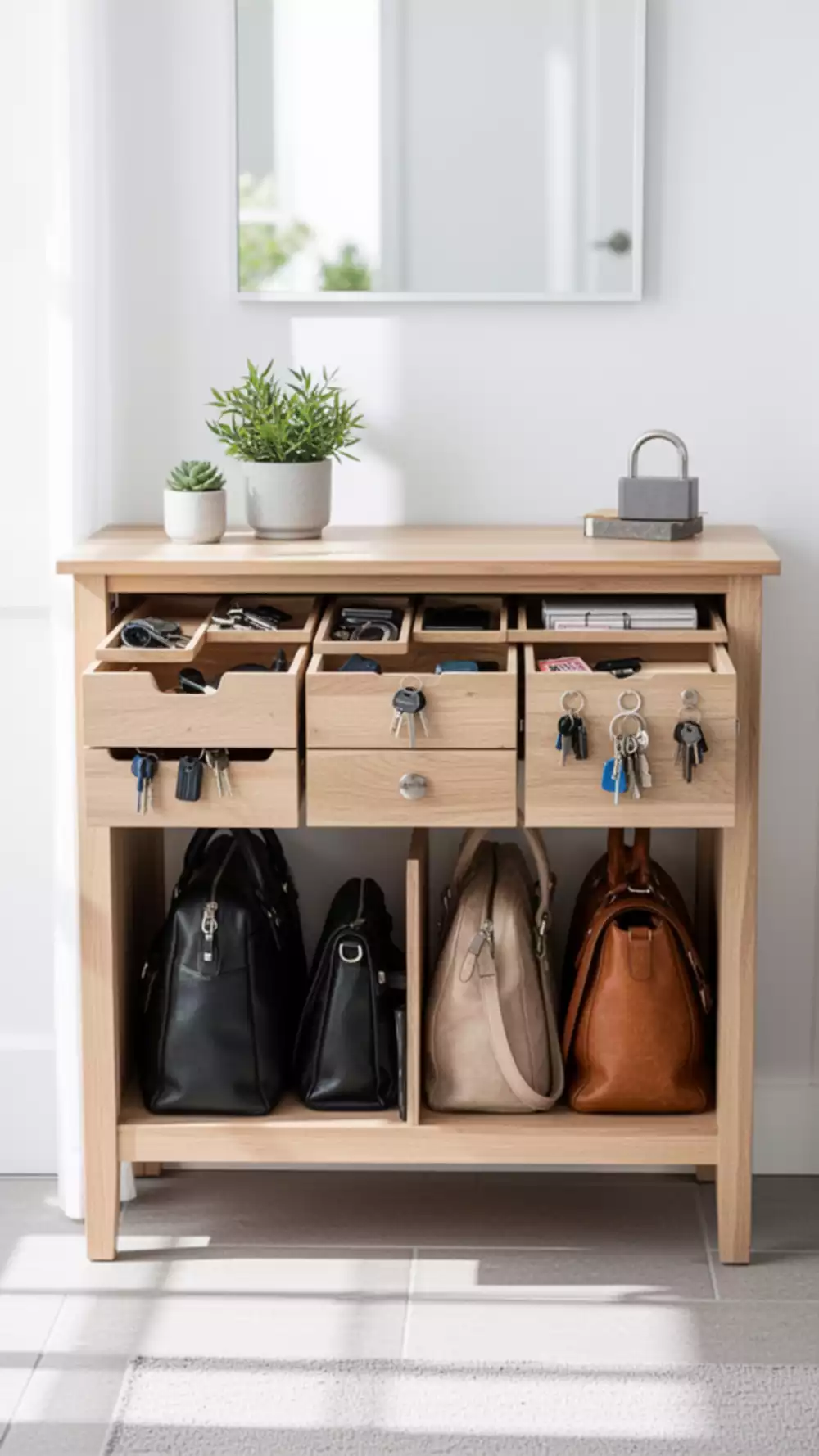 Multi-Functional Tables with Storage Solutions for Organized Entryways