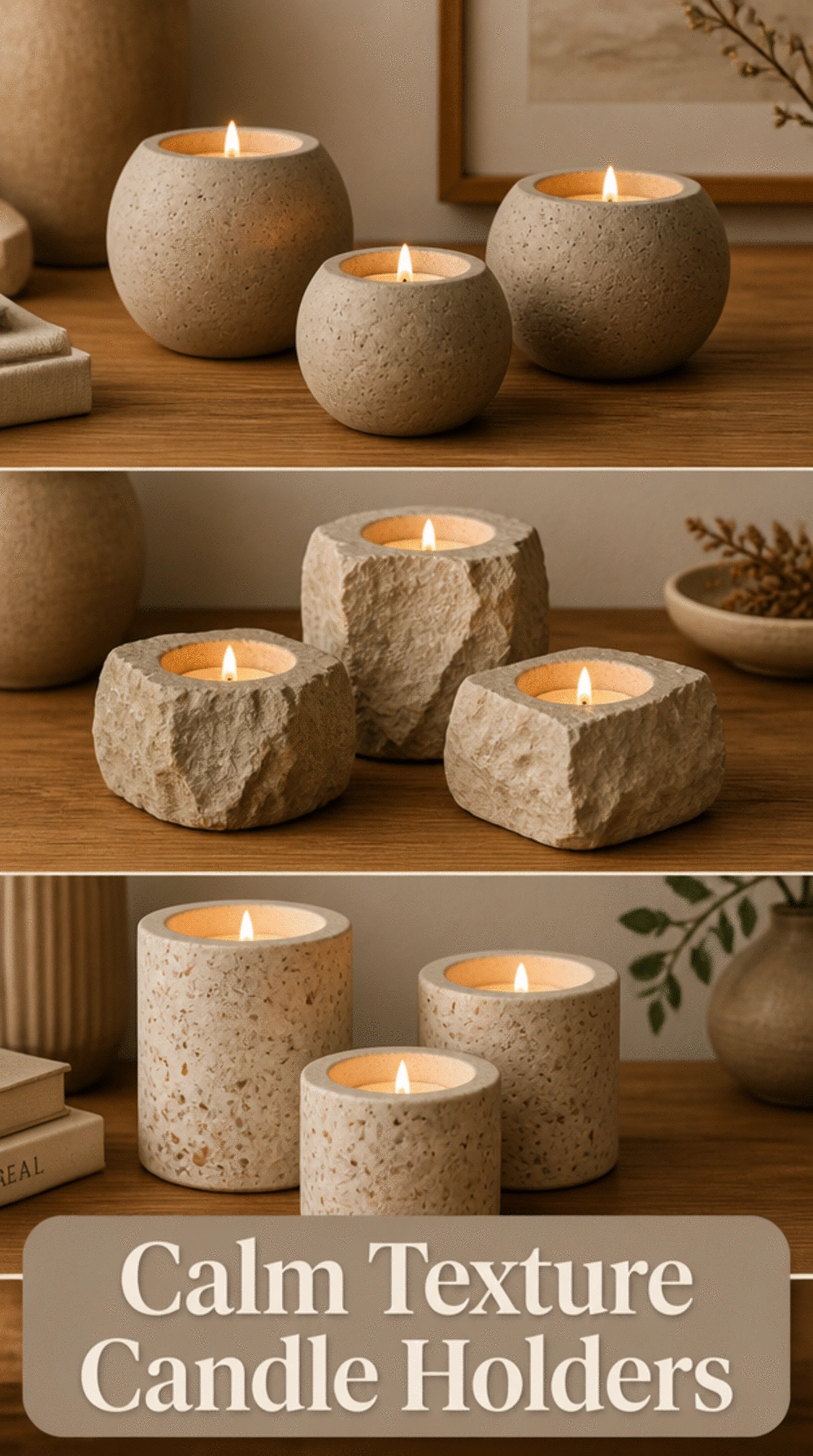 Entryway Concrete or Stone Tealight Holder That Adds Calm Texture