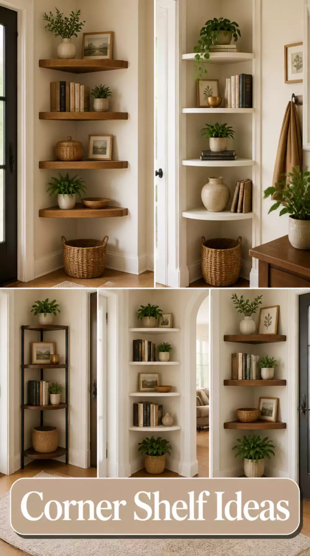 Entryway Corner Shelf Unit That Uses the Awkward Wall Angle Wisely