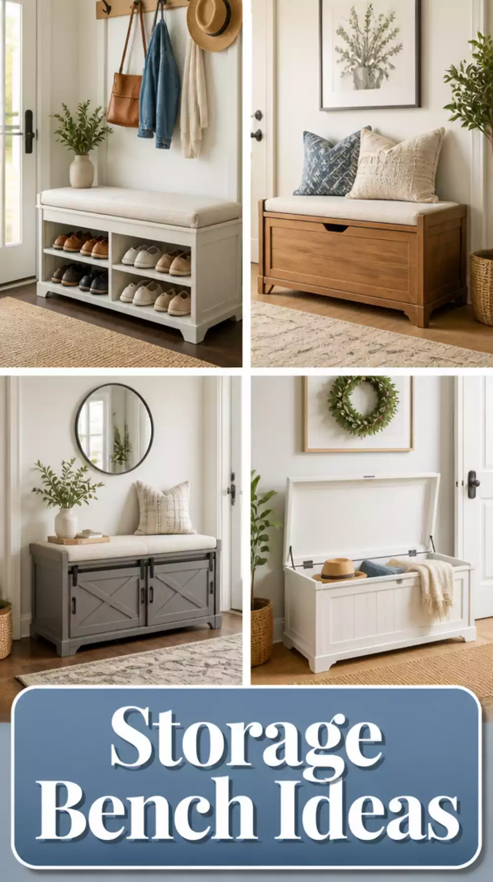 Entryway Storage Bench with a Hinged Lid and Cushioned Top Seat