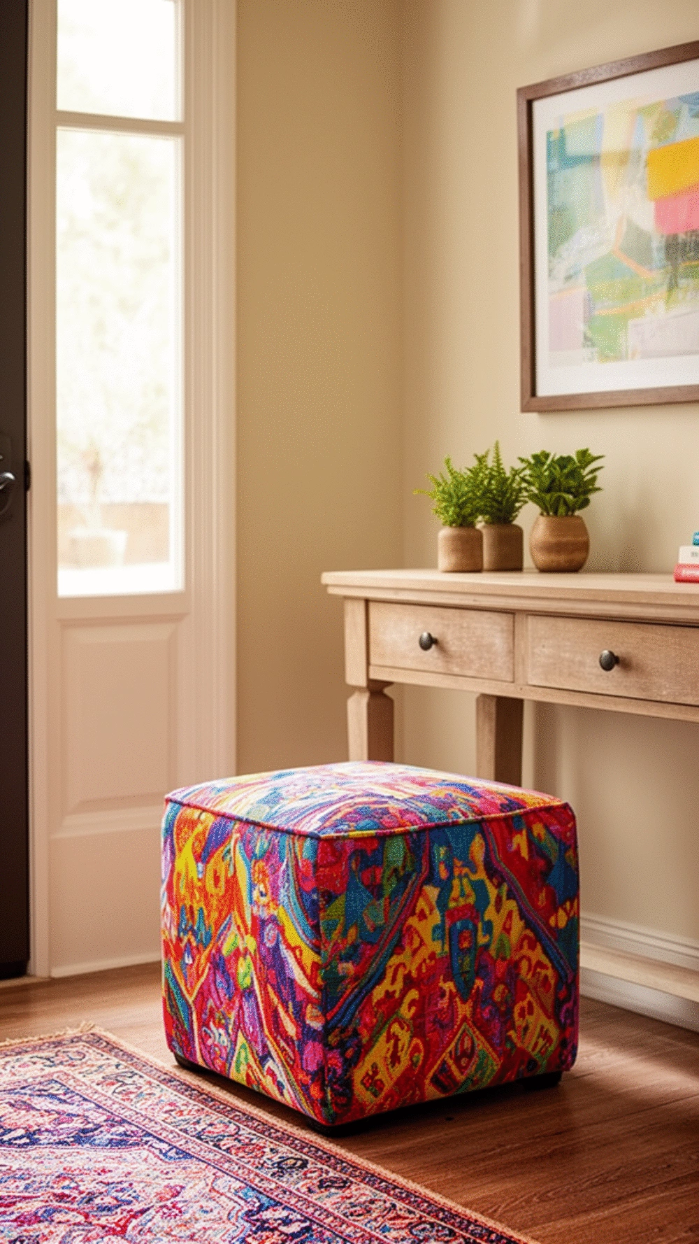 Entryway Upholstered Cube Stool with Hidden Internal Storage Inside