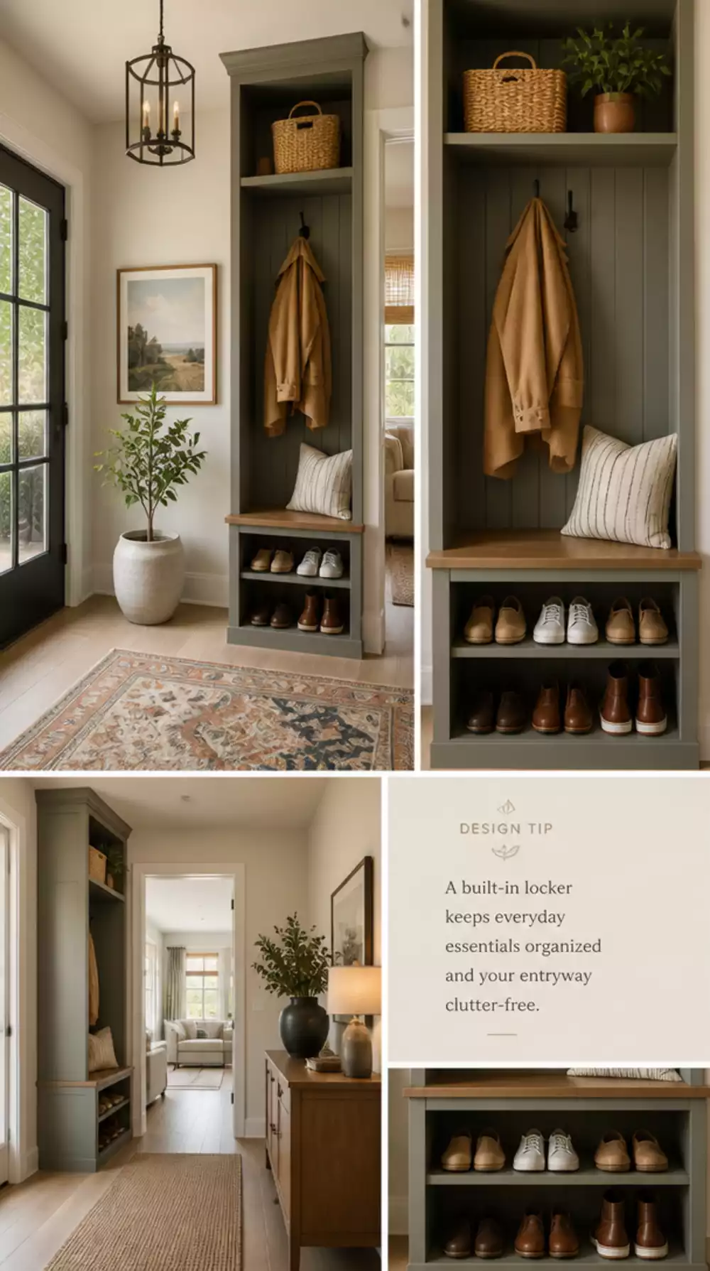 Entryway Built-In Locker Column with a Hook, a Shelf, and a Lower Shoe Cubby