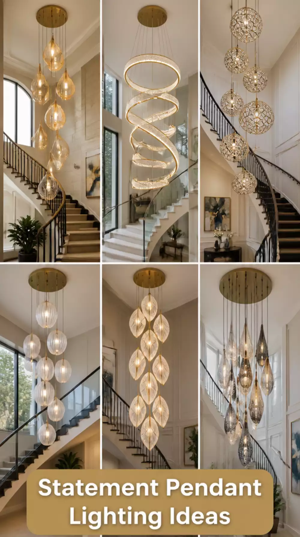 Entryway Statement Oversized Pendant That Fills a Double-Height Stairwell