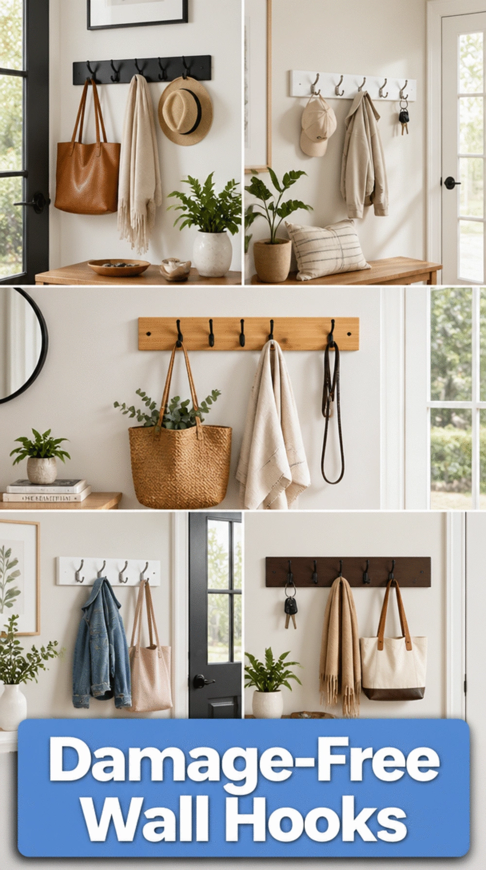 Apartment Entryway Wall Hook Strip That Mounts Without Damage to Rental Walls