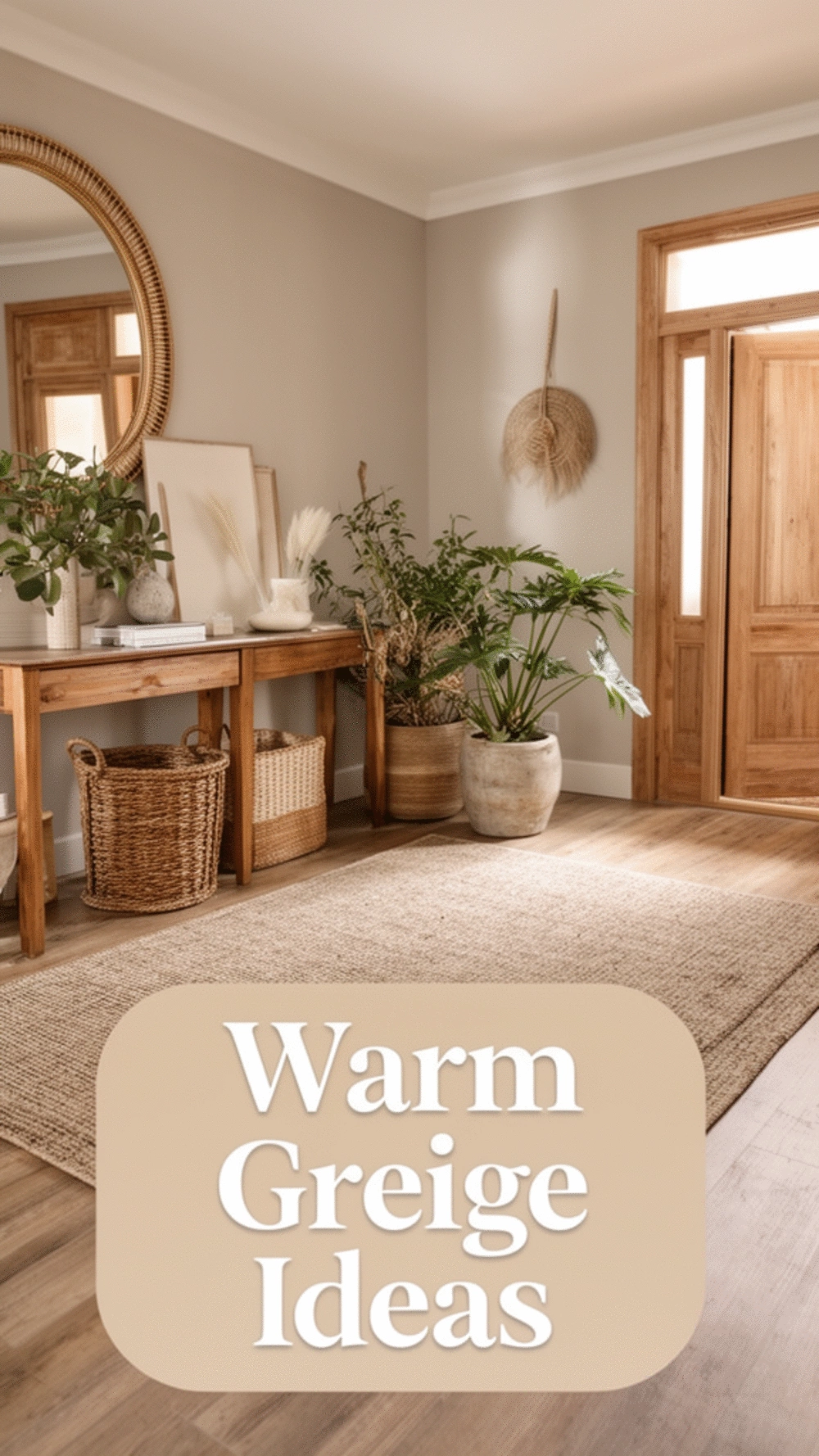 Entryway Warm Greige Paint That Works with Wood- Rattan- and Linen Tones