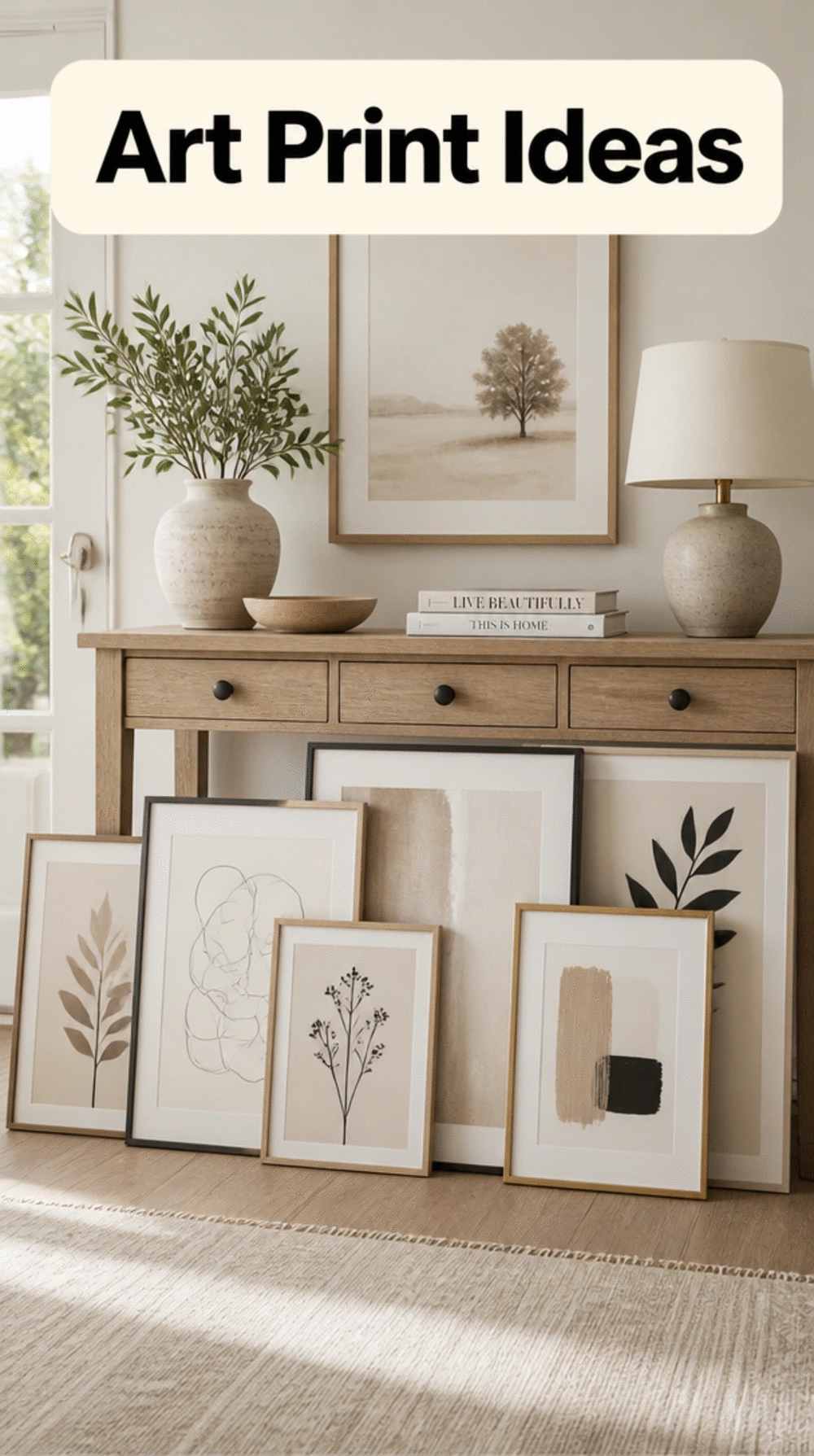 Entryway Small Framed Art Print Leaned Against the Wall on the Console