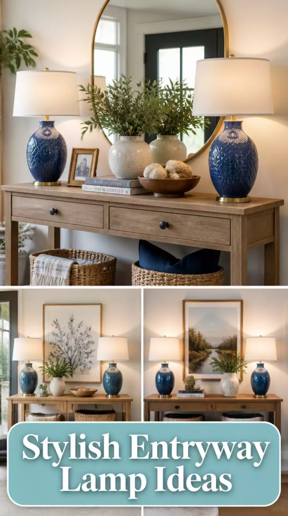 Entryway Console Table Styled with Matching Table Lamps on Each Side