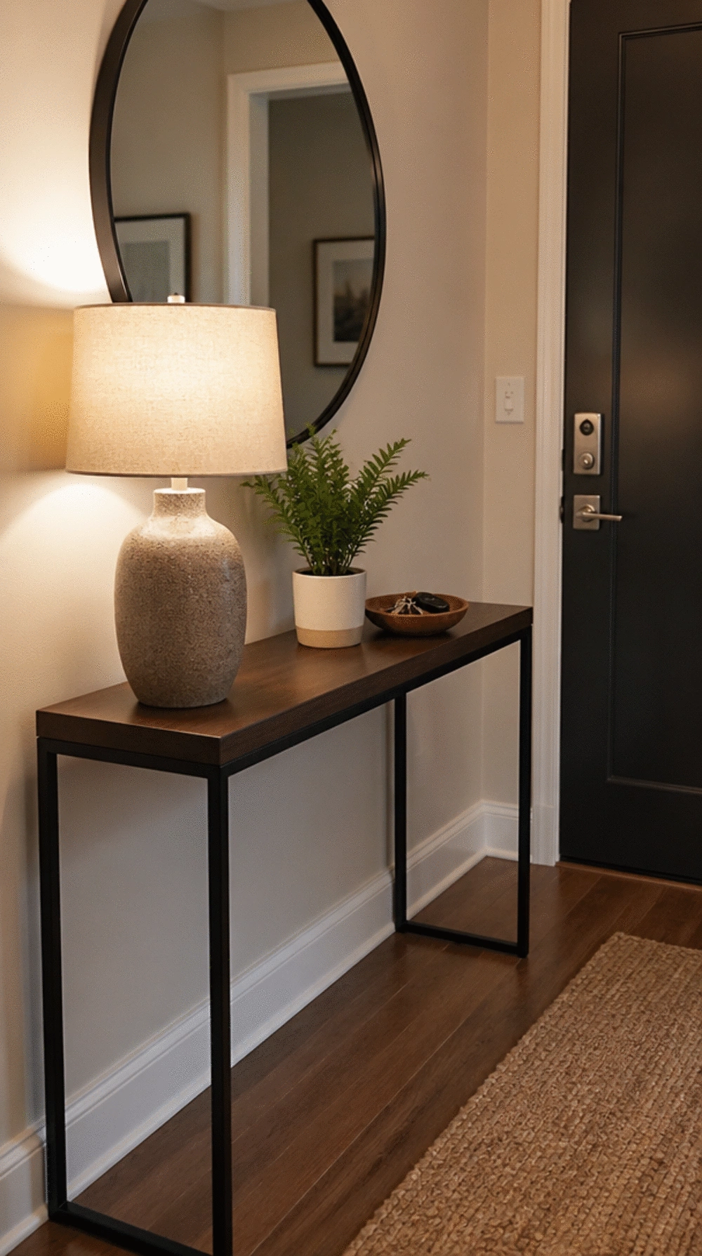 Apartment Entryway Console Table That Defines a Drop-Zone Without a Wall