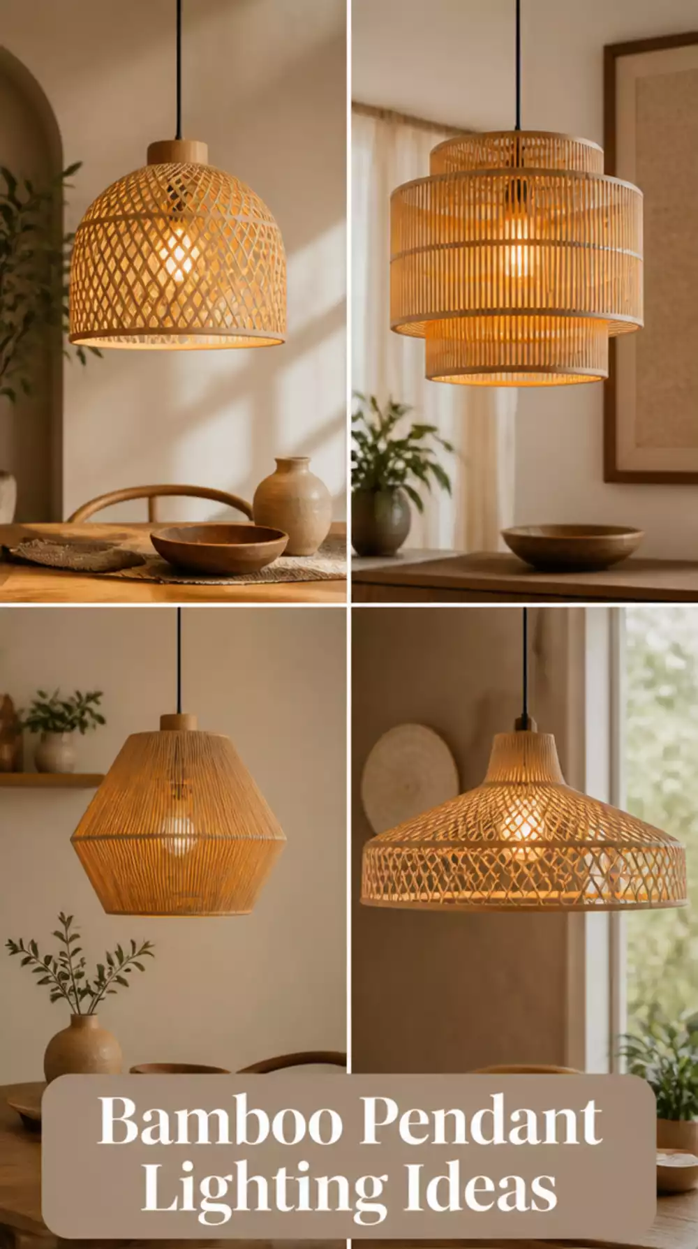 Entryway Woven Bamboo Pendant That Diffuses Light into a Warm Even Glow