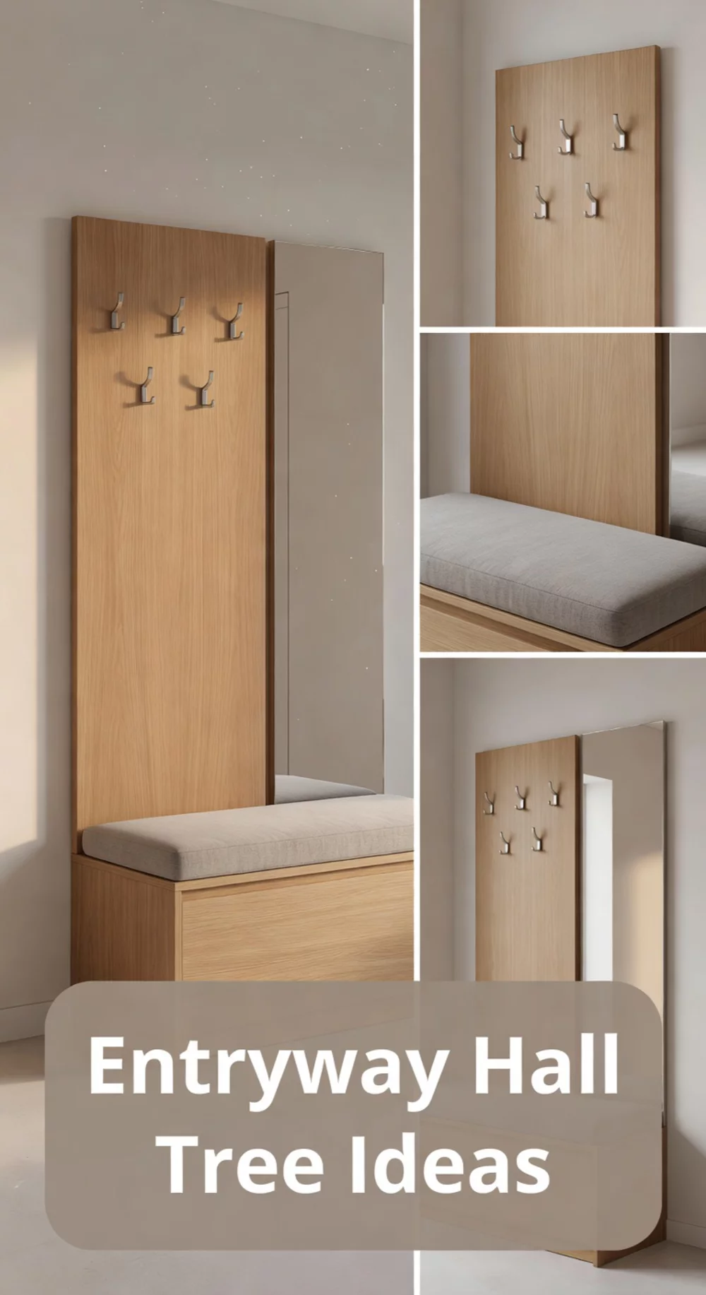 Freestanding Entryway Hall Tree with Hooks, a Bench Seat, and a Mirror