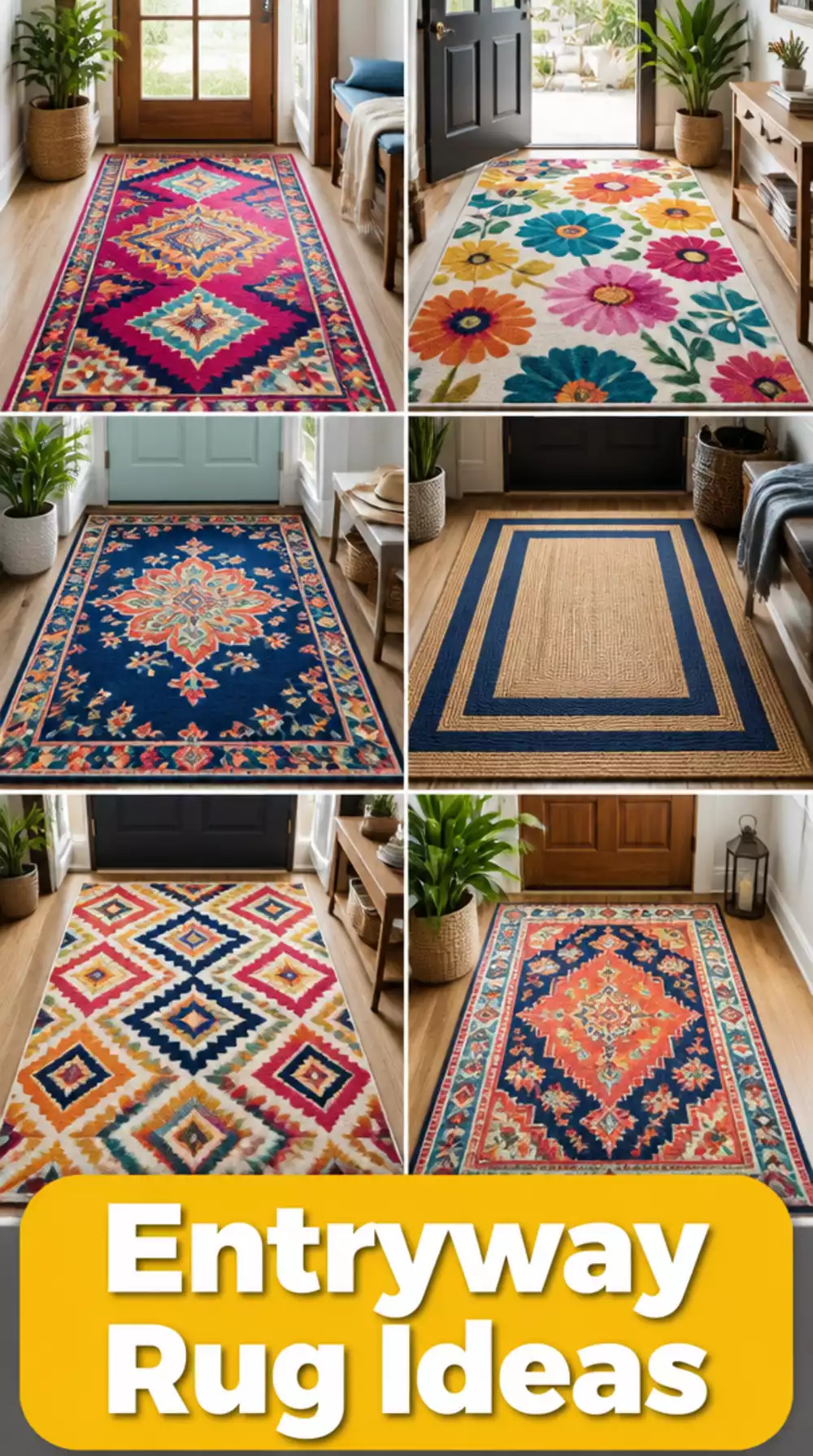 Studio Apartment Entryway Rug in a Bold Pattern That Frames the Door Zone