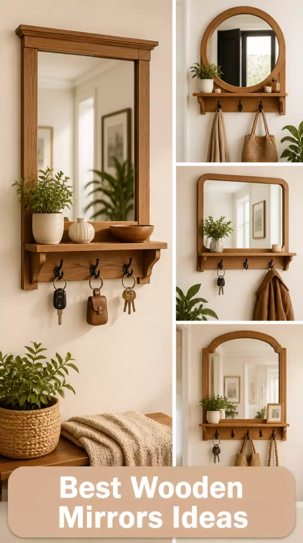 Entryway Wooden Mirror with a Shelf Underneath for Keys or a Small Plant