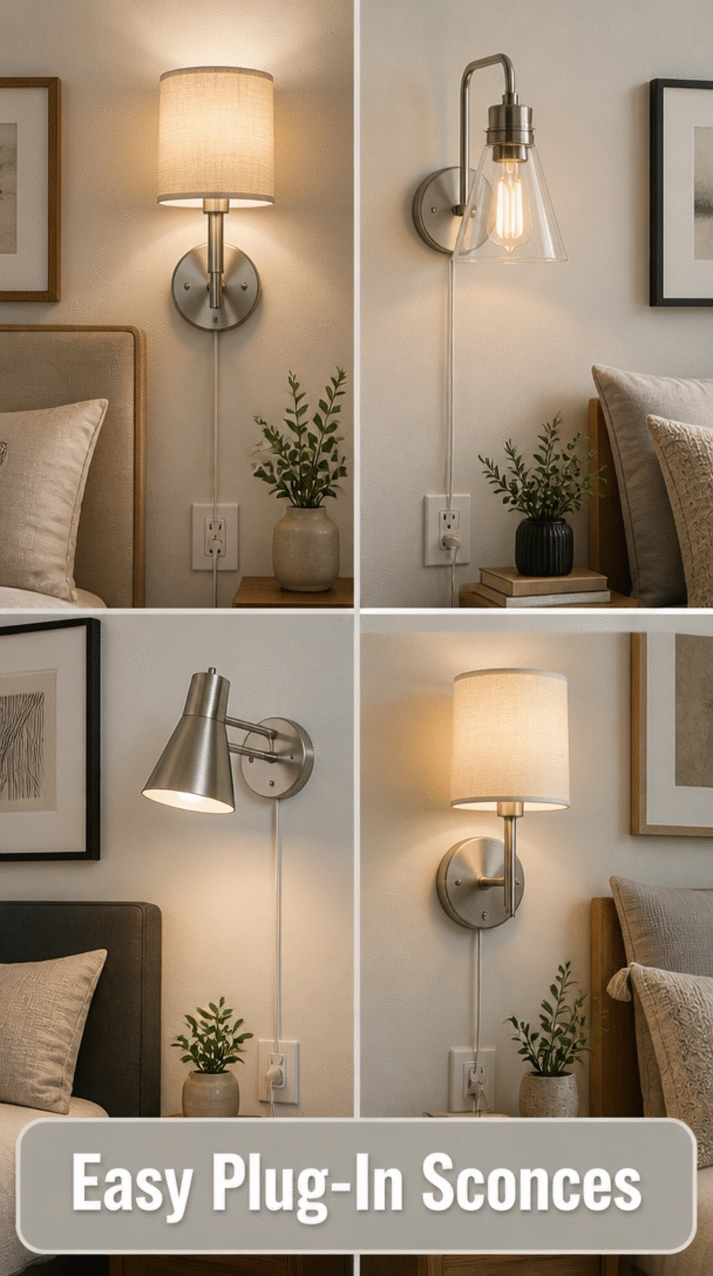 Entryway Plug-In Wall Sconce in Brushed Nickel That Needs No Electrician