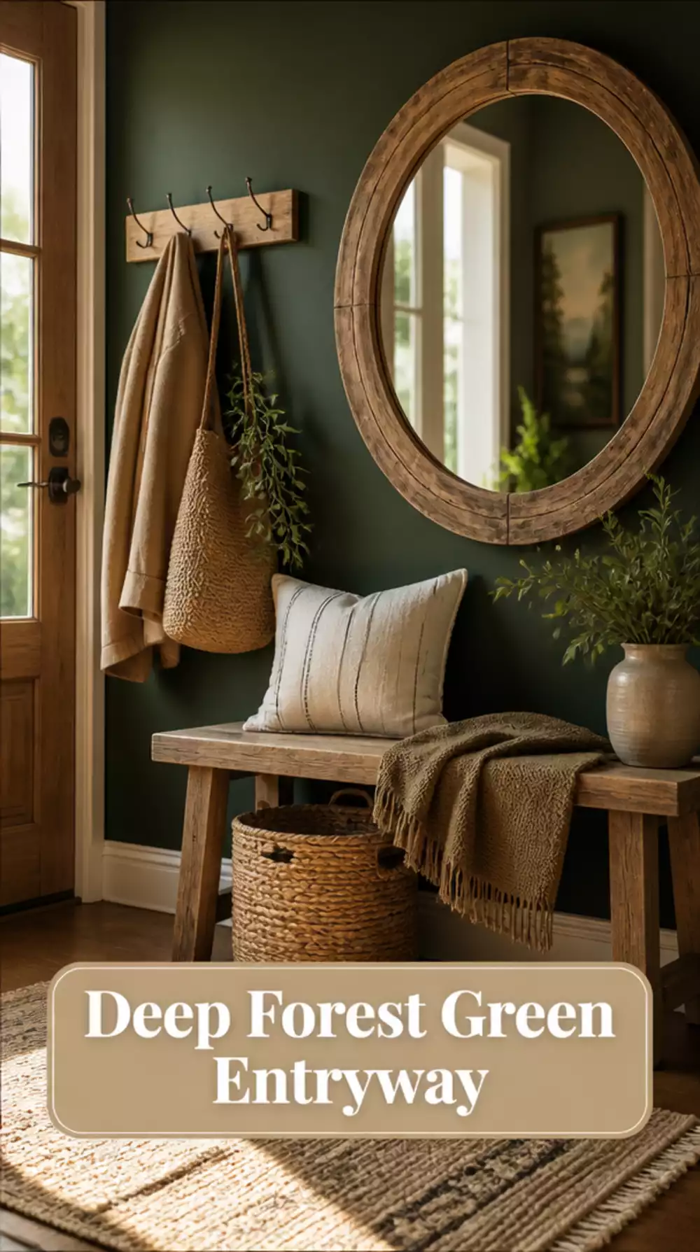 Entryway Deep Forest Green Painted Wall That Makes Natural Wood Glow