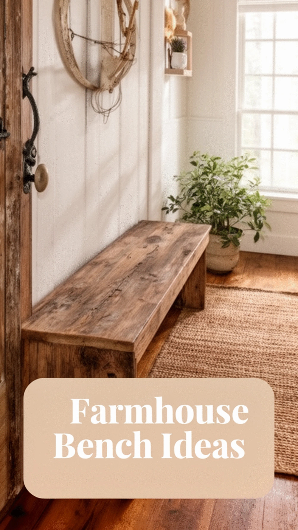Farmhouse Entryway Bench in Solid Wood with a Distressed Finish