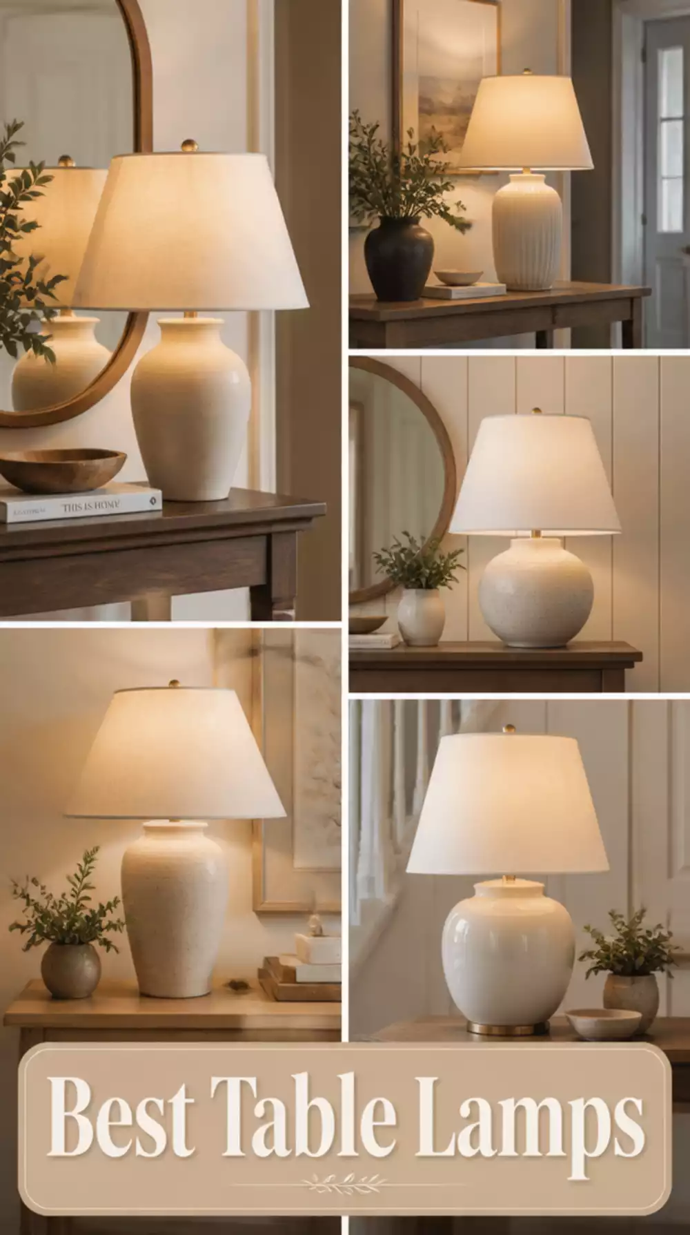 Entryway Console Table Lamp in Ceramic with a Warm White Linen Shade