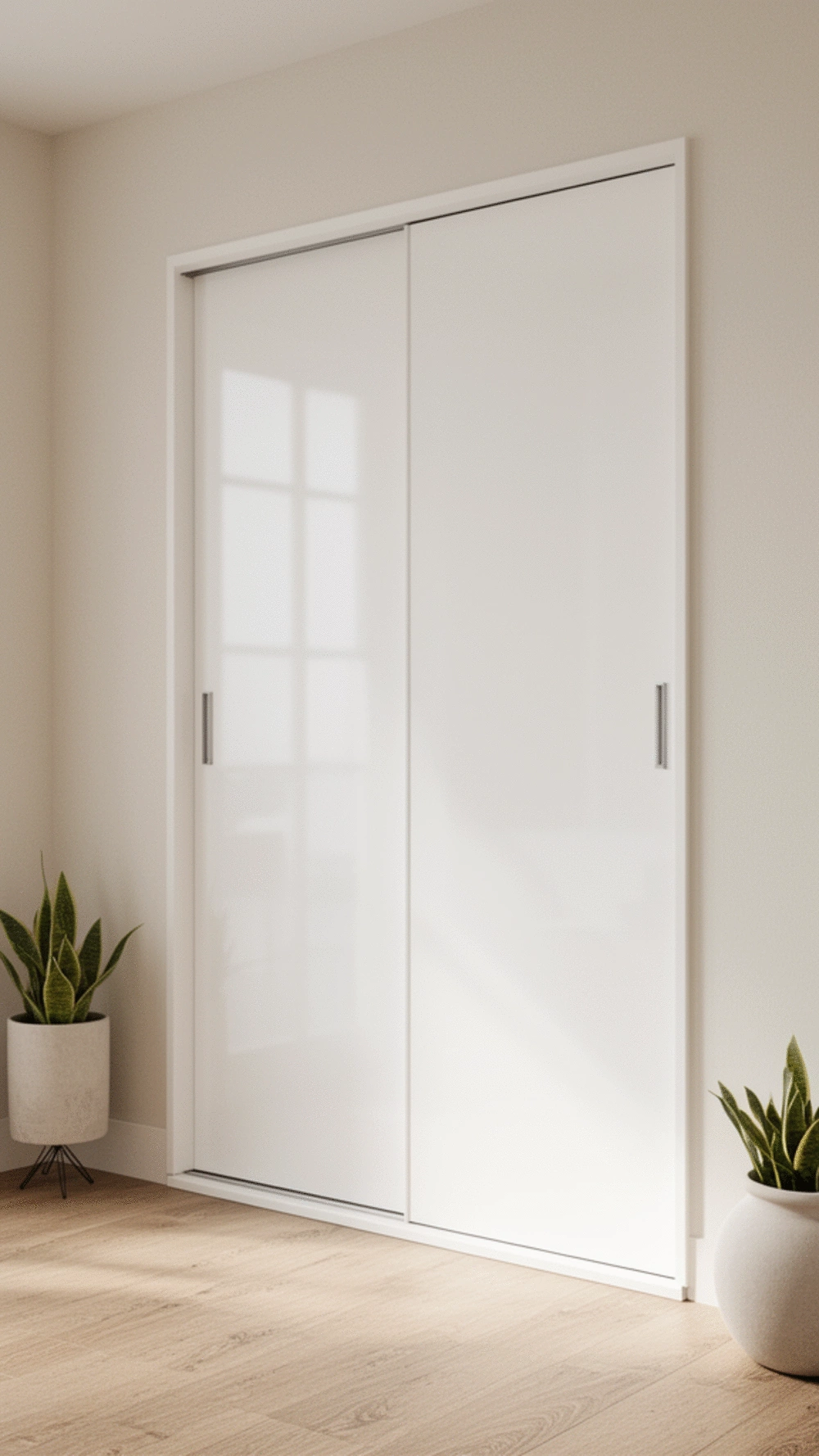 Entryway White Gloss Flip-Door Shoe Unit That Blends Into a Plain Wall