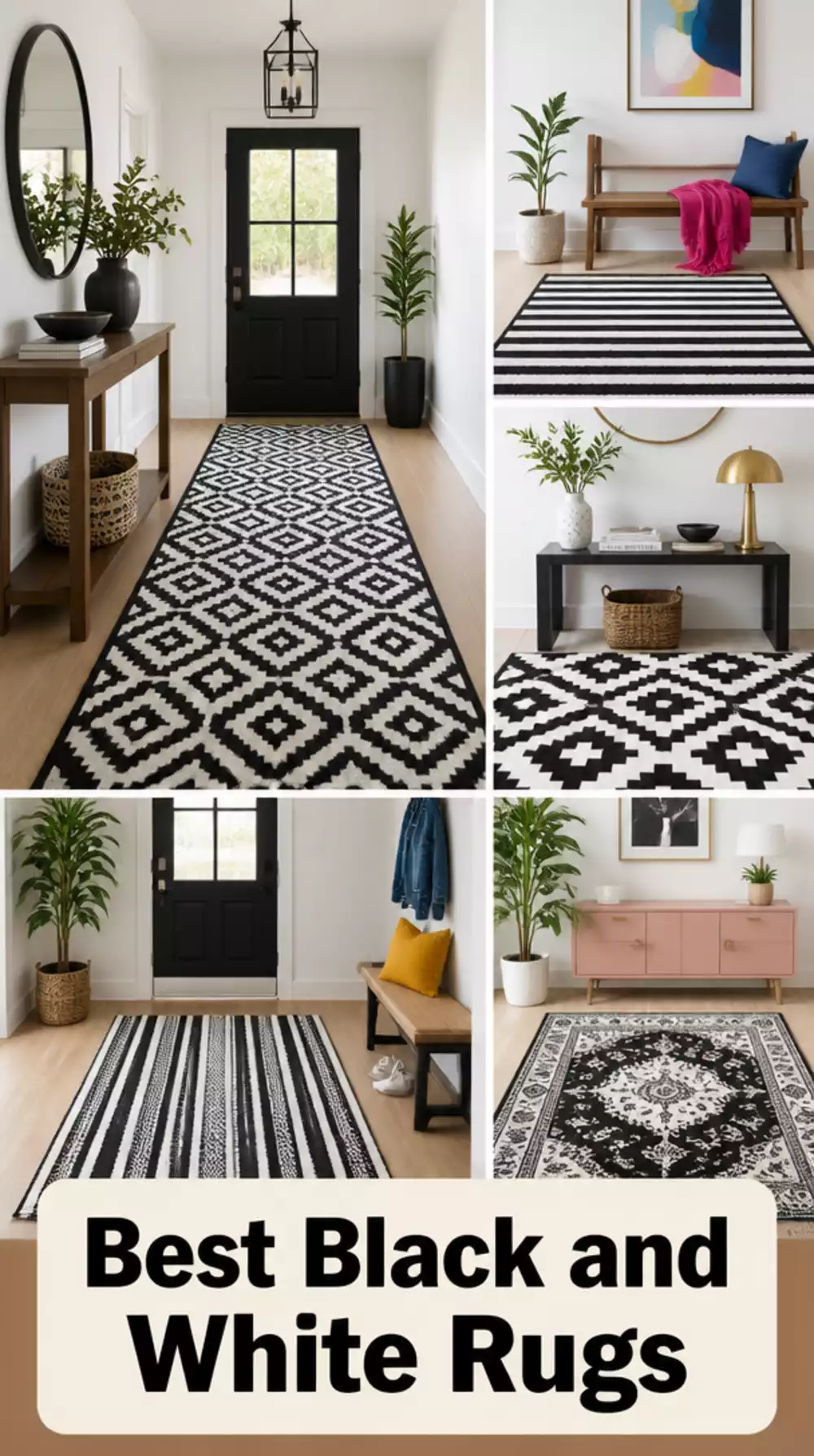 Entryway Patterned Rug in Black and White That Works with Any Wall Colour