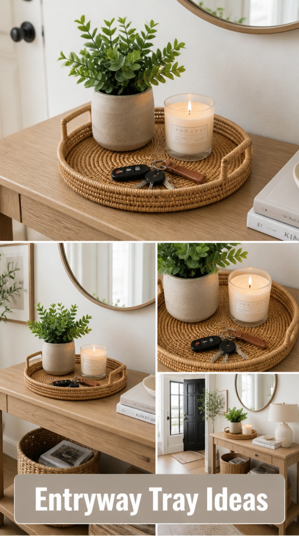 Entryway Tray in Rattan or Seagrass That Corrals Small Decor Items