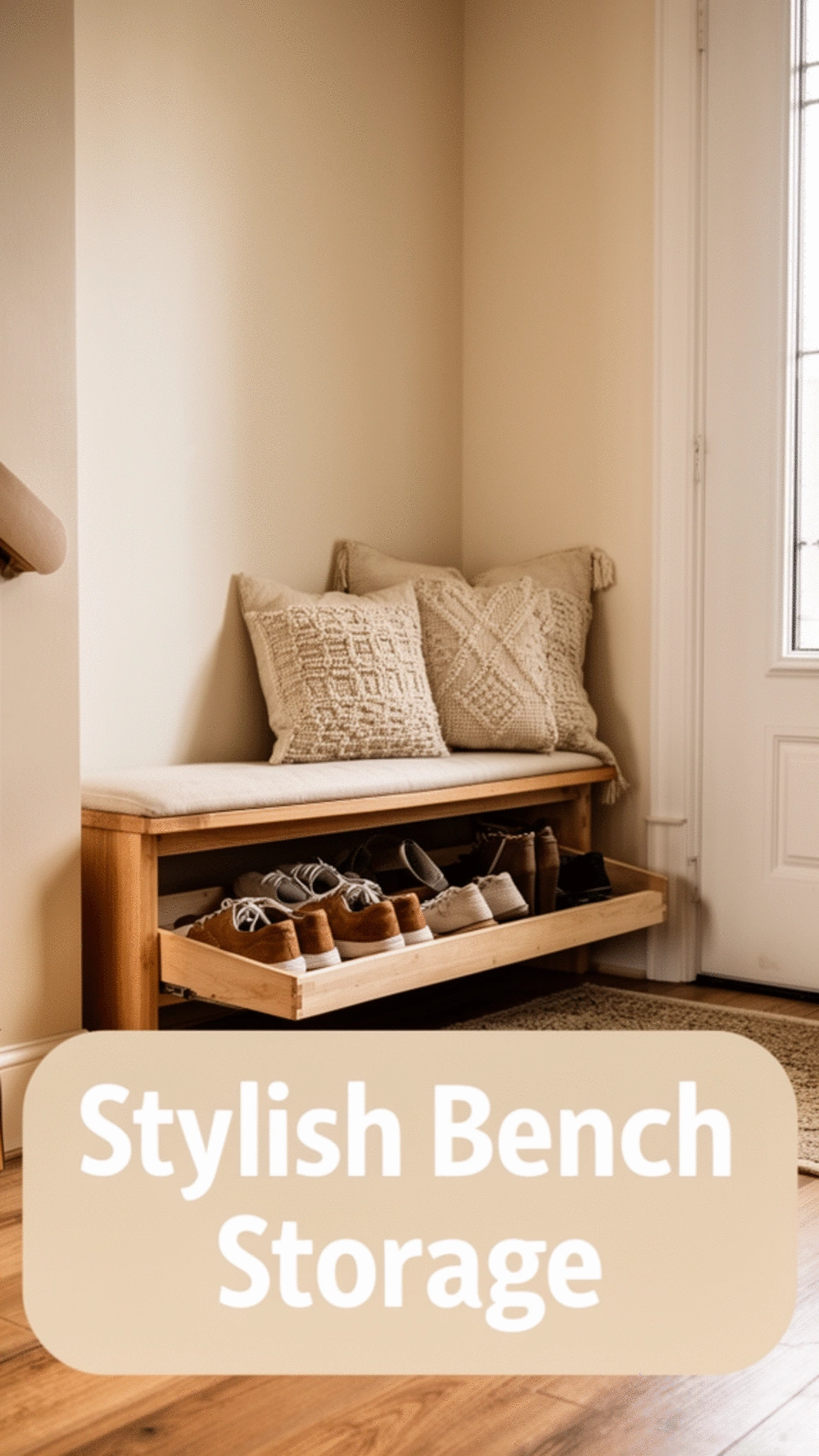 Entryway Bench with Pull-Out Shoe Drawer for Tight Hallways