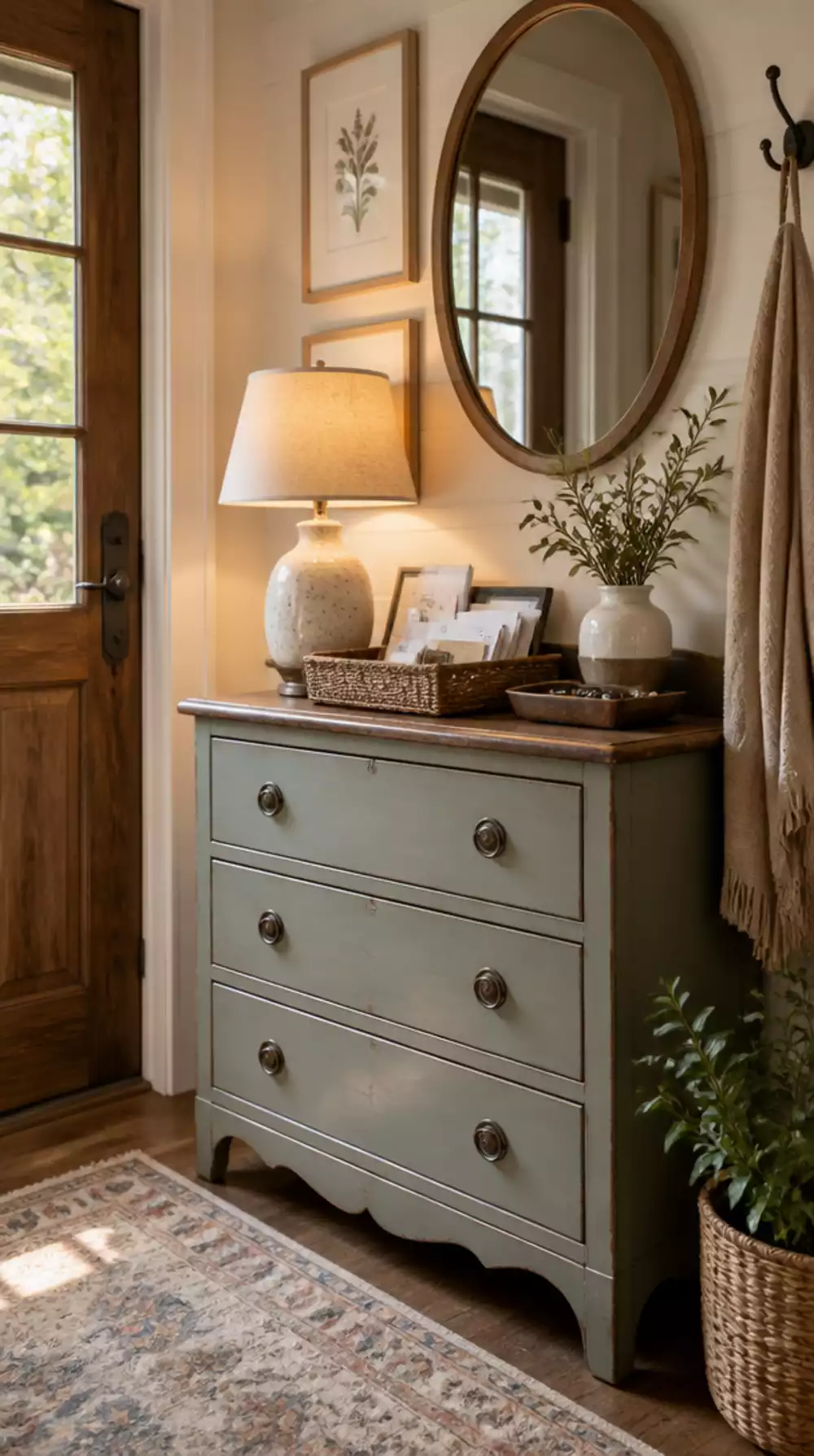 Entryway Small Painted Dresser Used as a Console for Keys and Mail