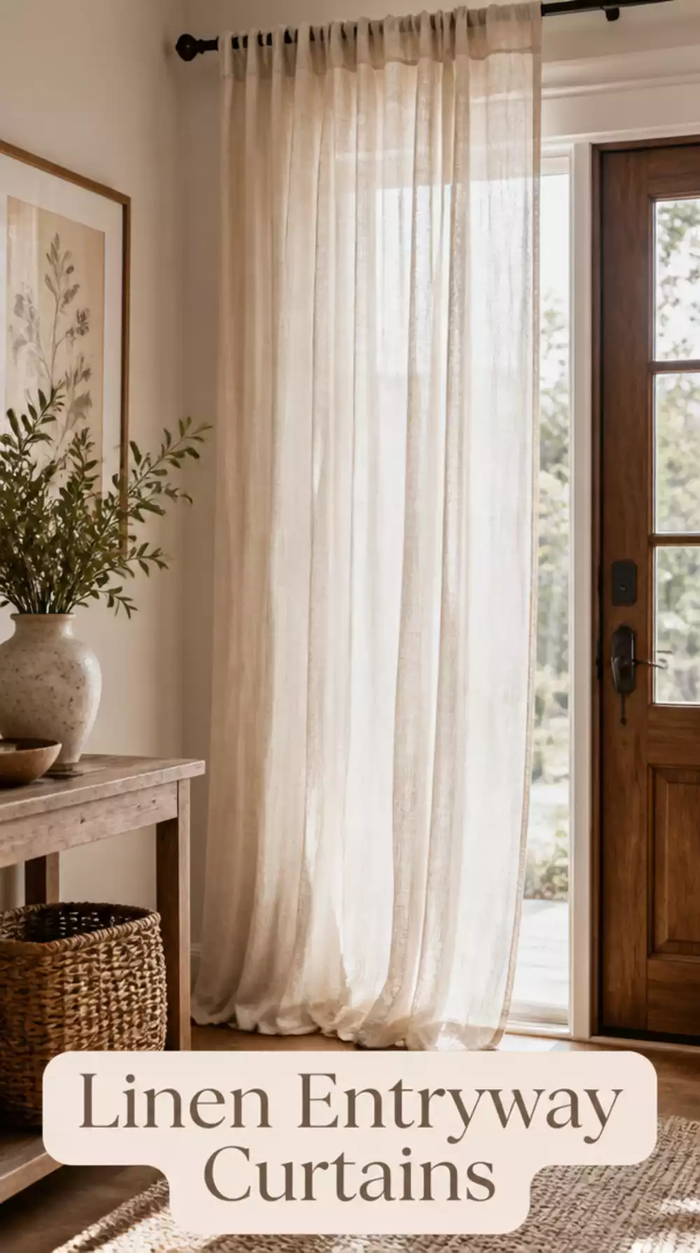 Linen Entryway Curtain Panel That Softens a Stark White Wall